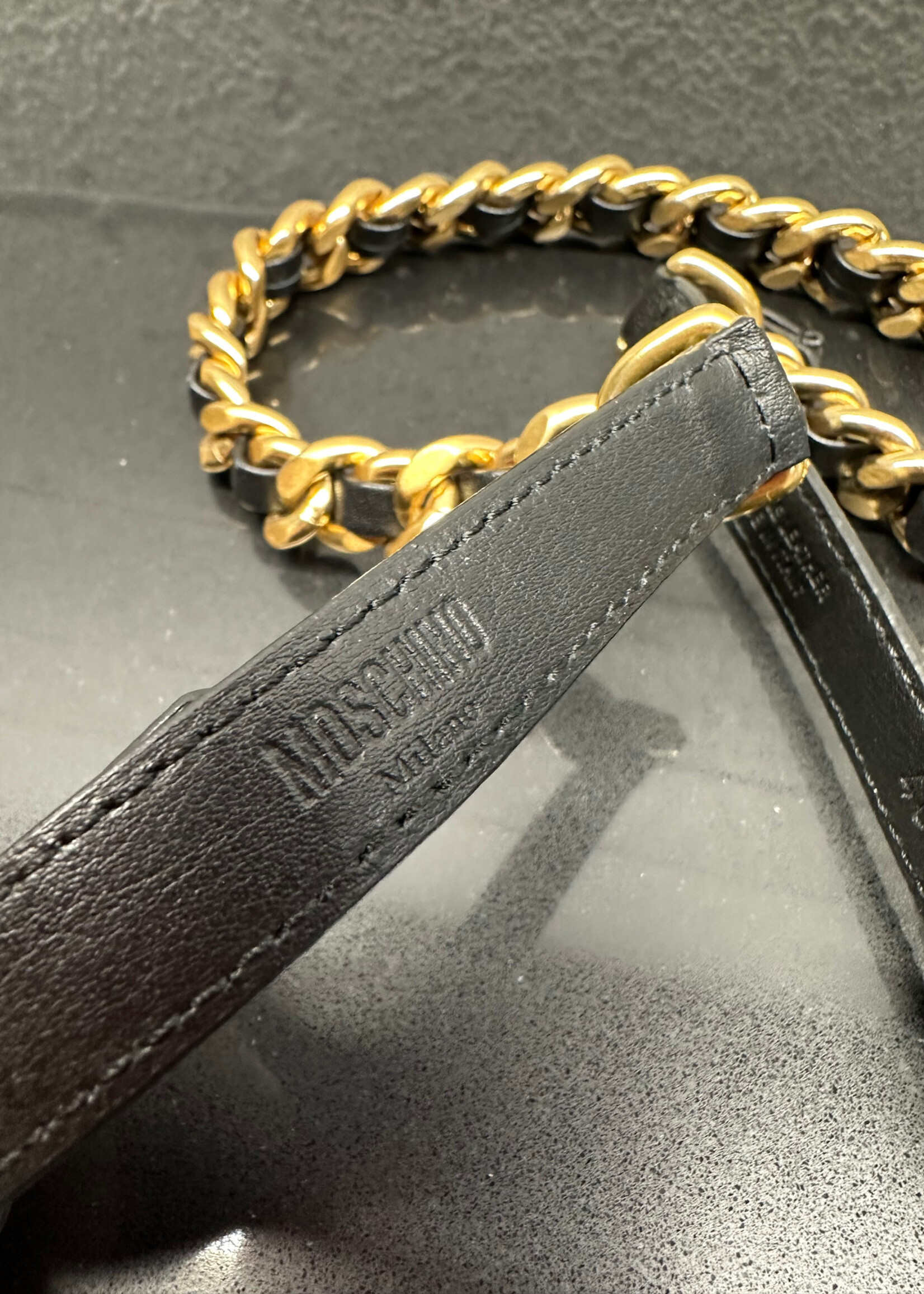 Moschino Gold Black Thin Chain Belt