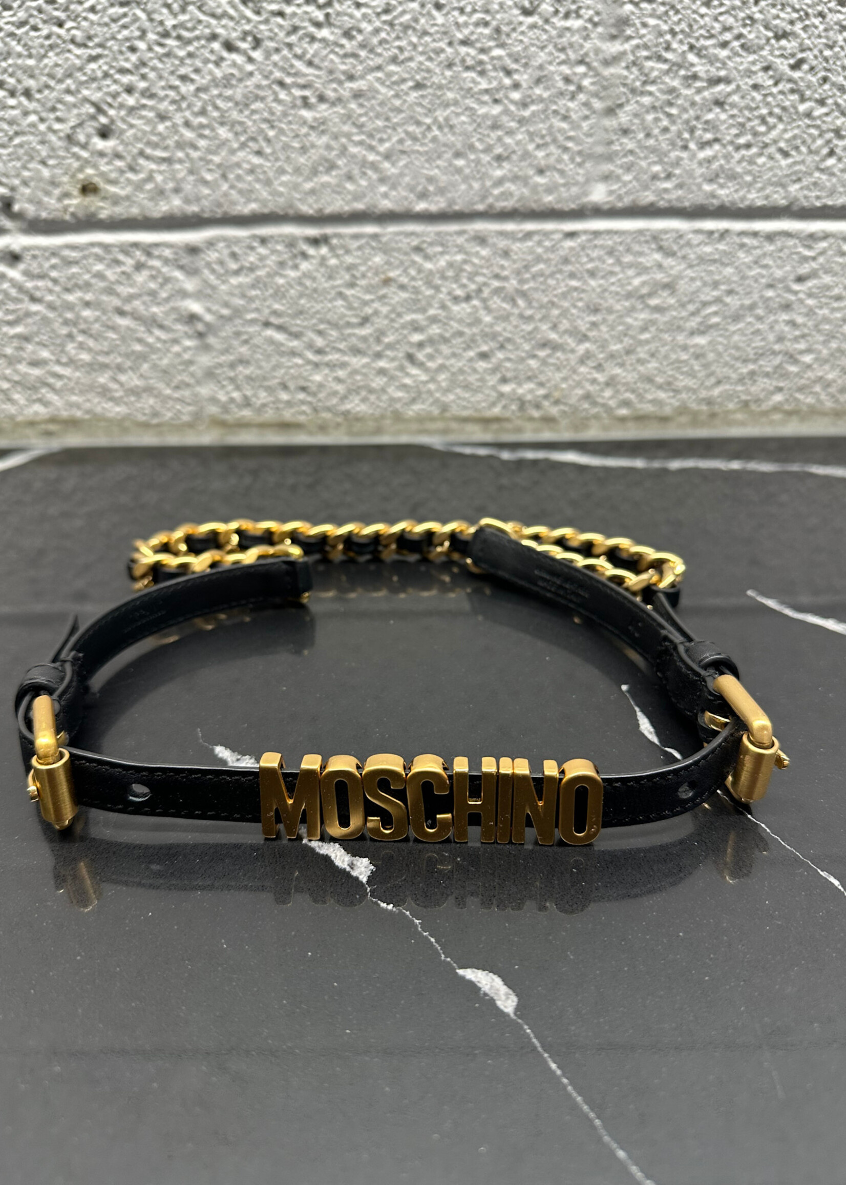 Moschino Gold Black Thin Chain Belt