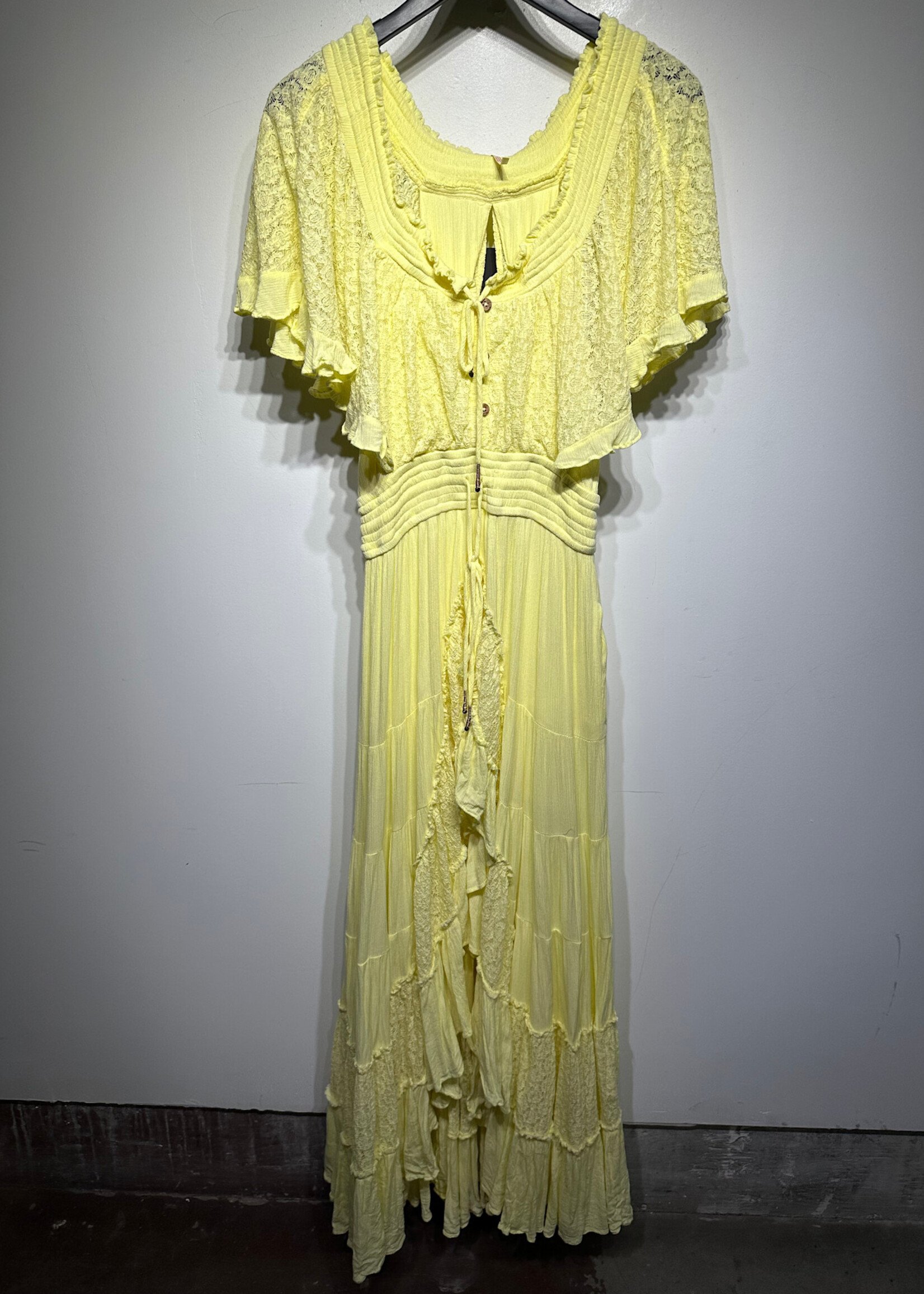 Free People Yellow Frill Maxi Dress M  Fem