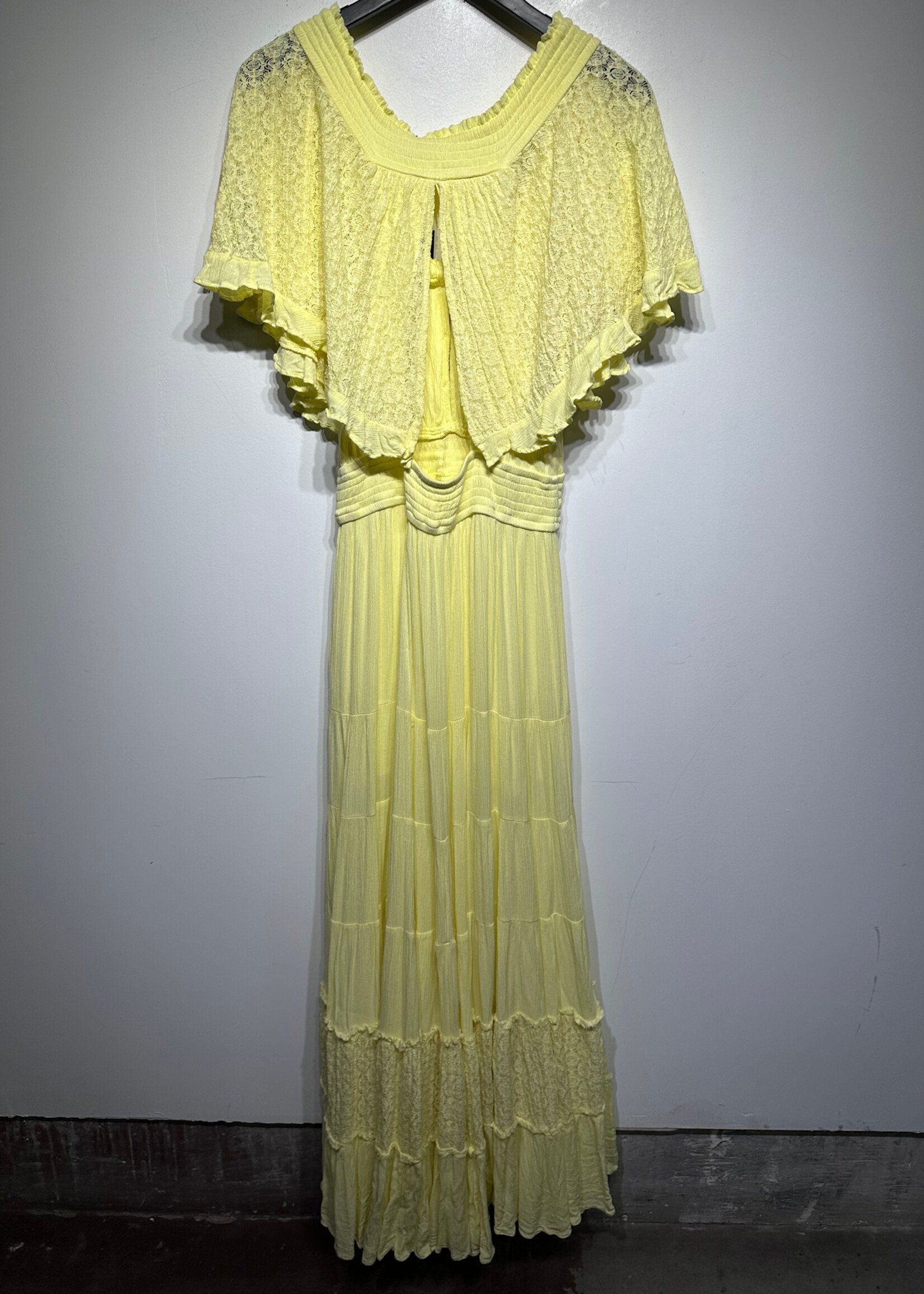 Free People Yellow Frill Maxi Dress M  Fem