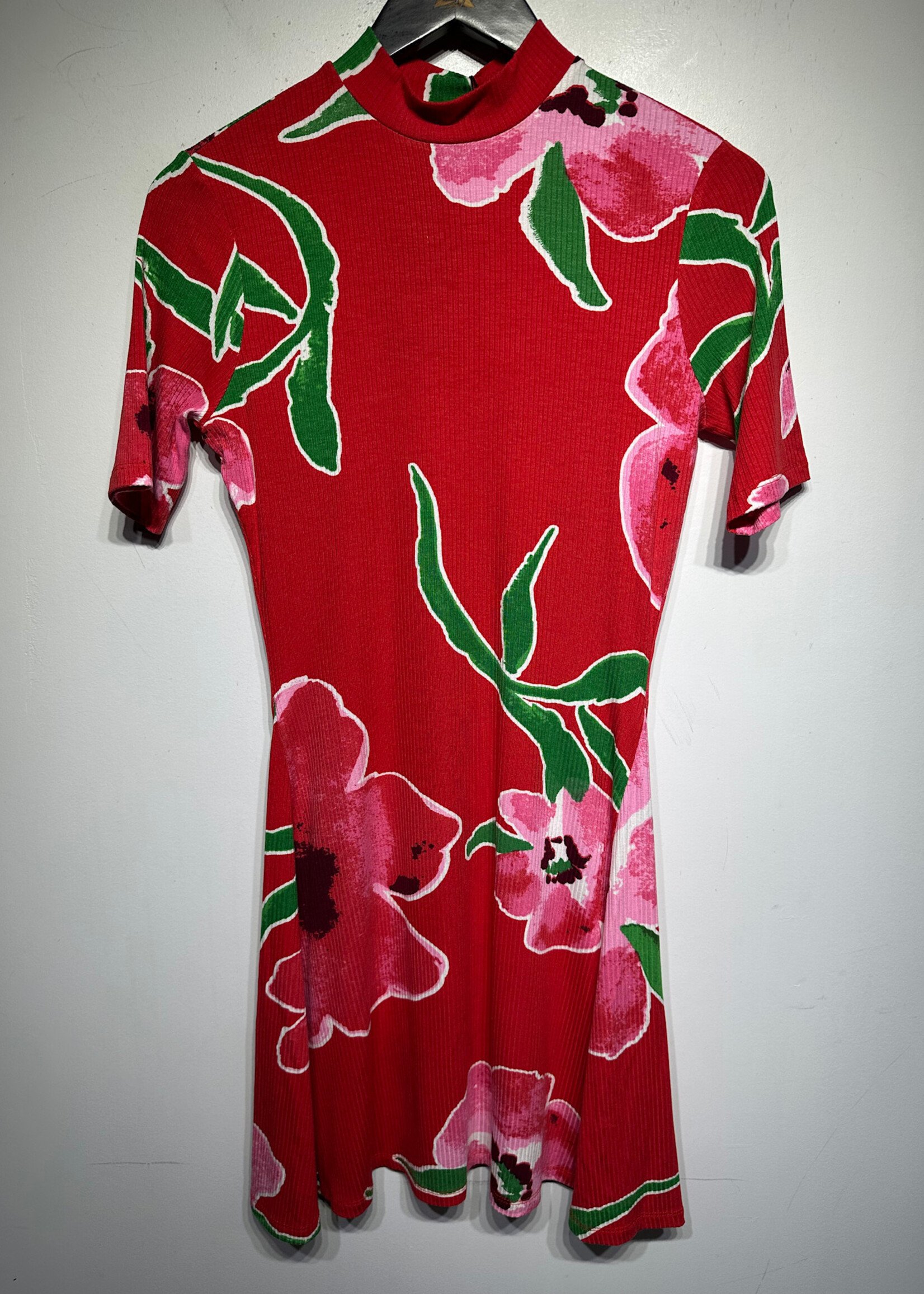 Desigual Red Asbtract Floral SS Dress M