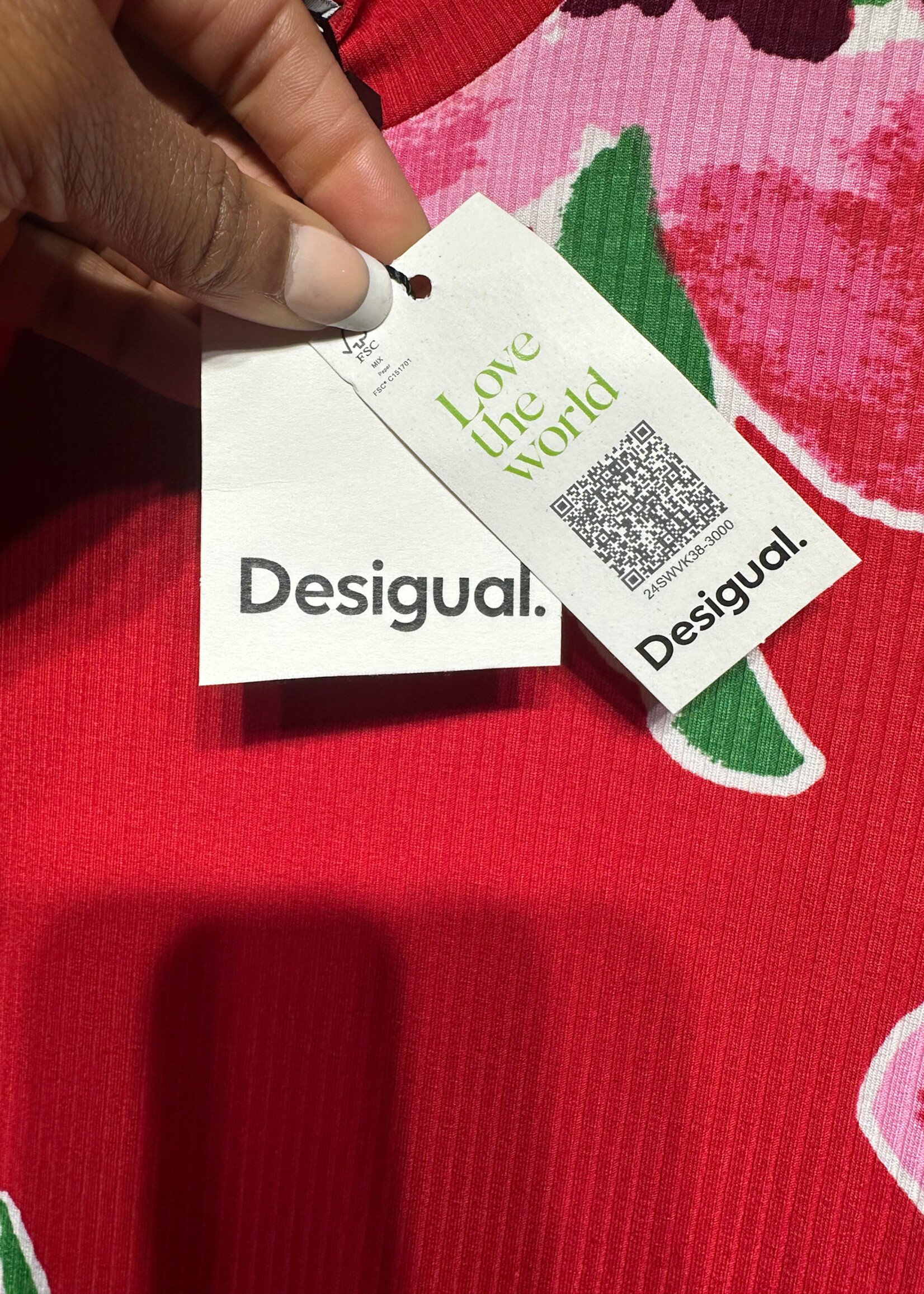 Desigual Red Asbtract Floral SS Dress M