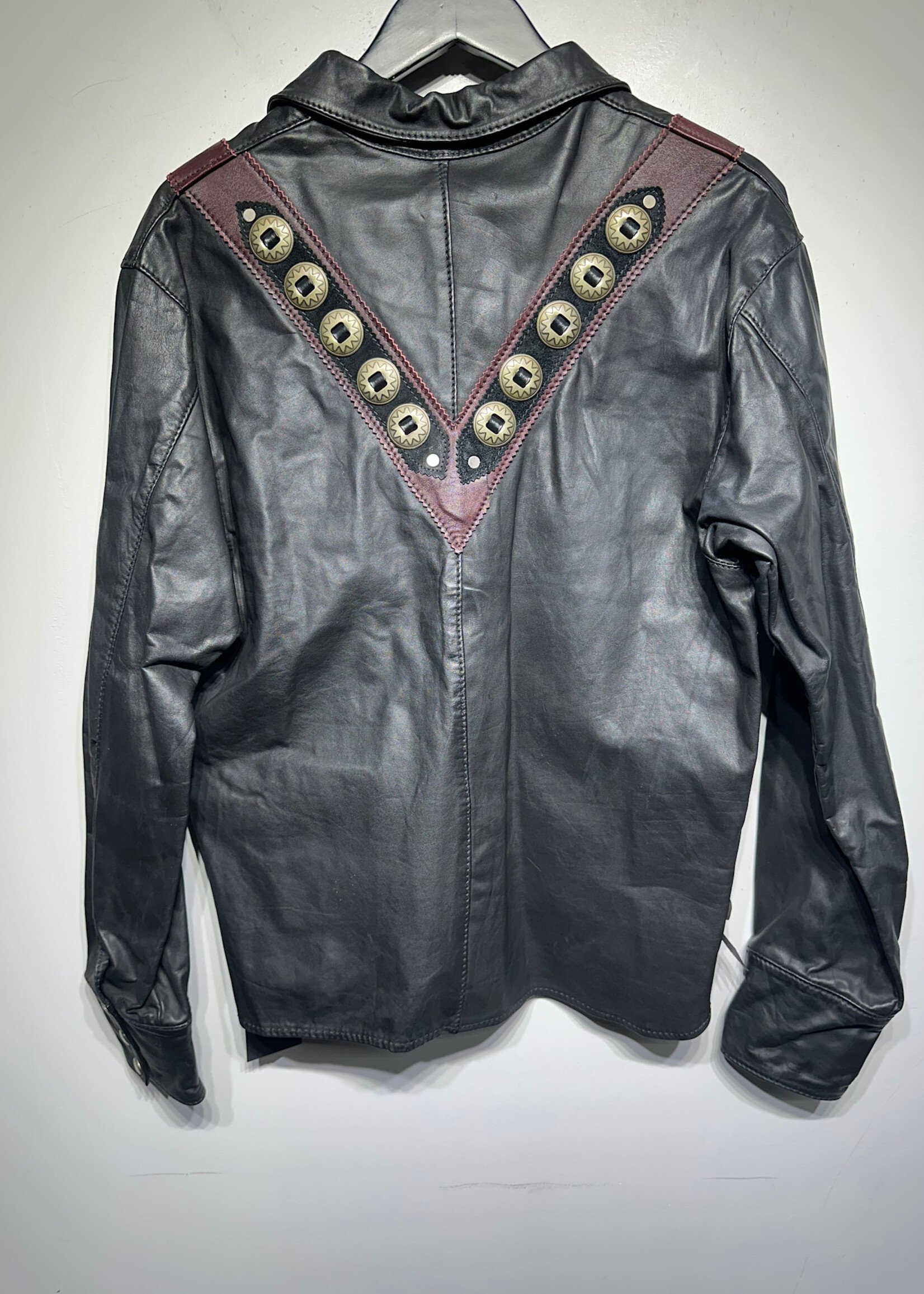 Vintage Black Leather Lace Up Overshirt Masc L