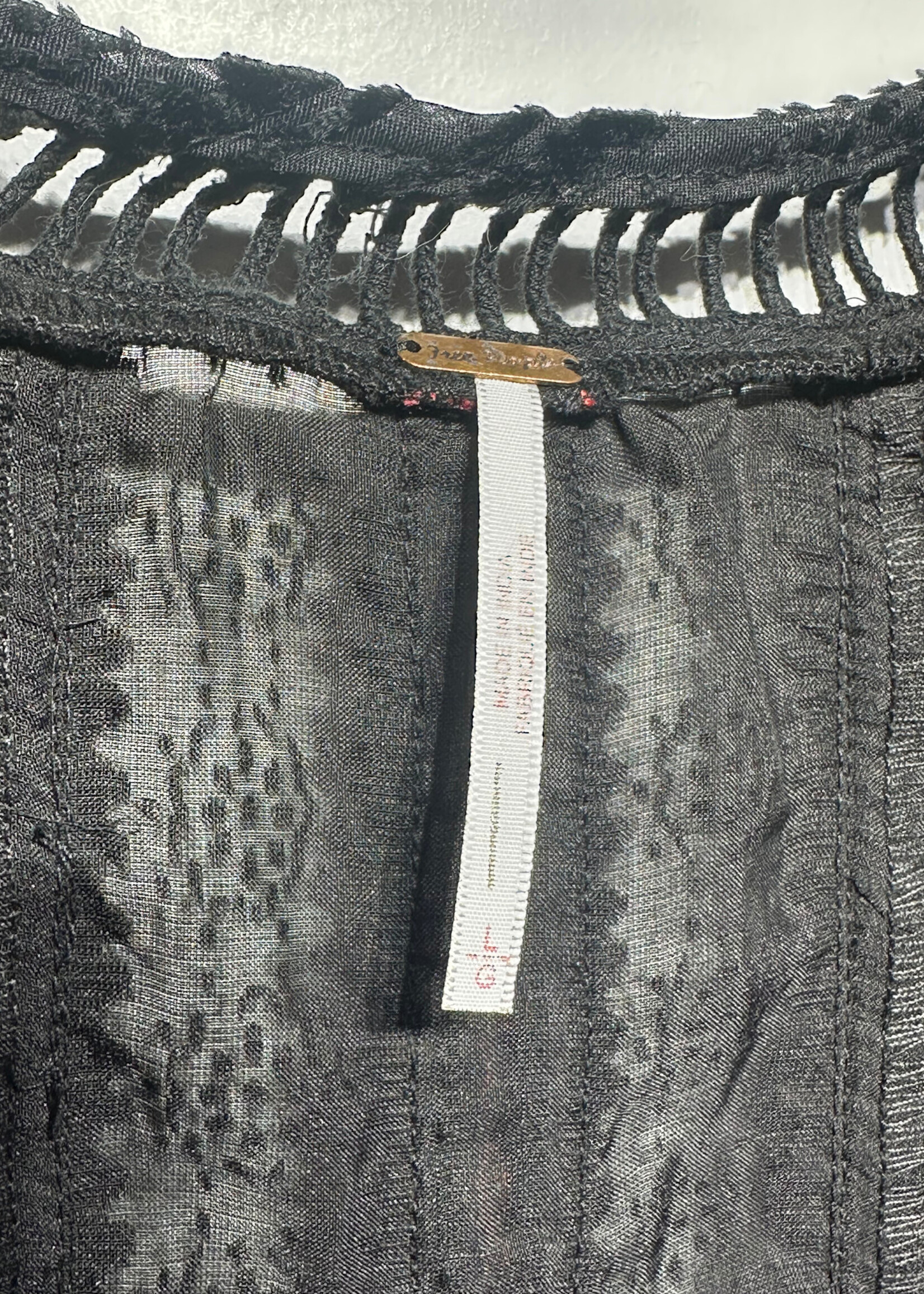 Free People Black LS Peplum Bohemian Dress L