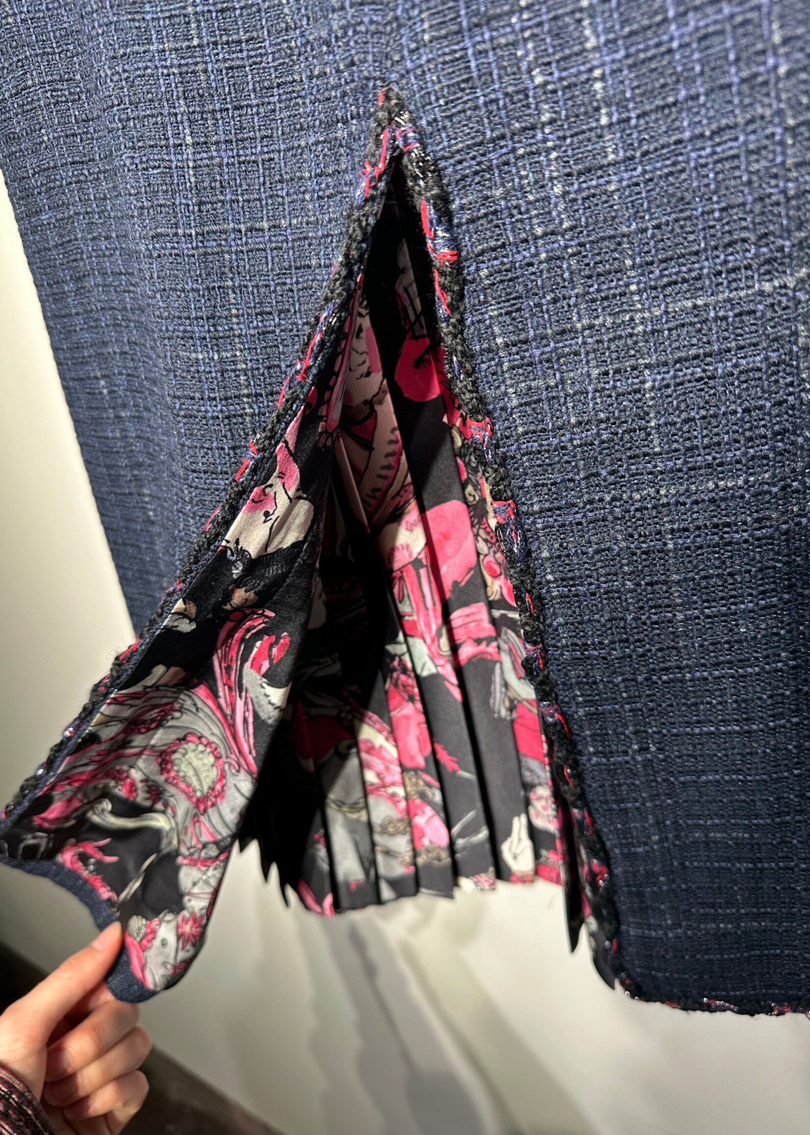 Chanel Vintage Tweed Silk Pleated Midi Skirt 44/31"