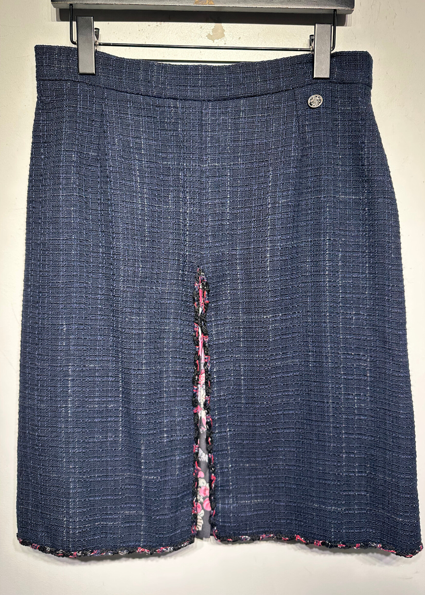 Chanel Vintage Tweed Silk Pleated Midi Skirt 44/31"