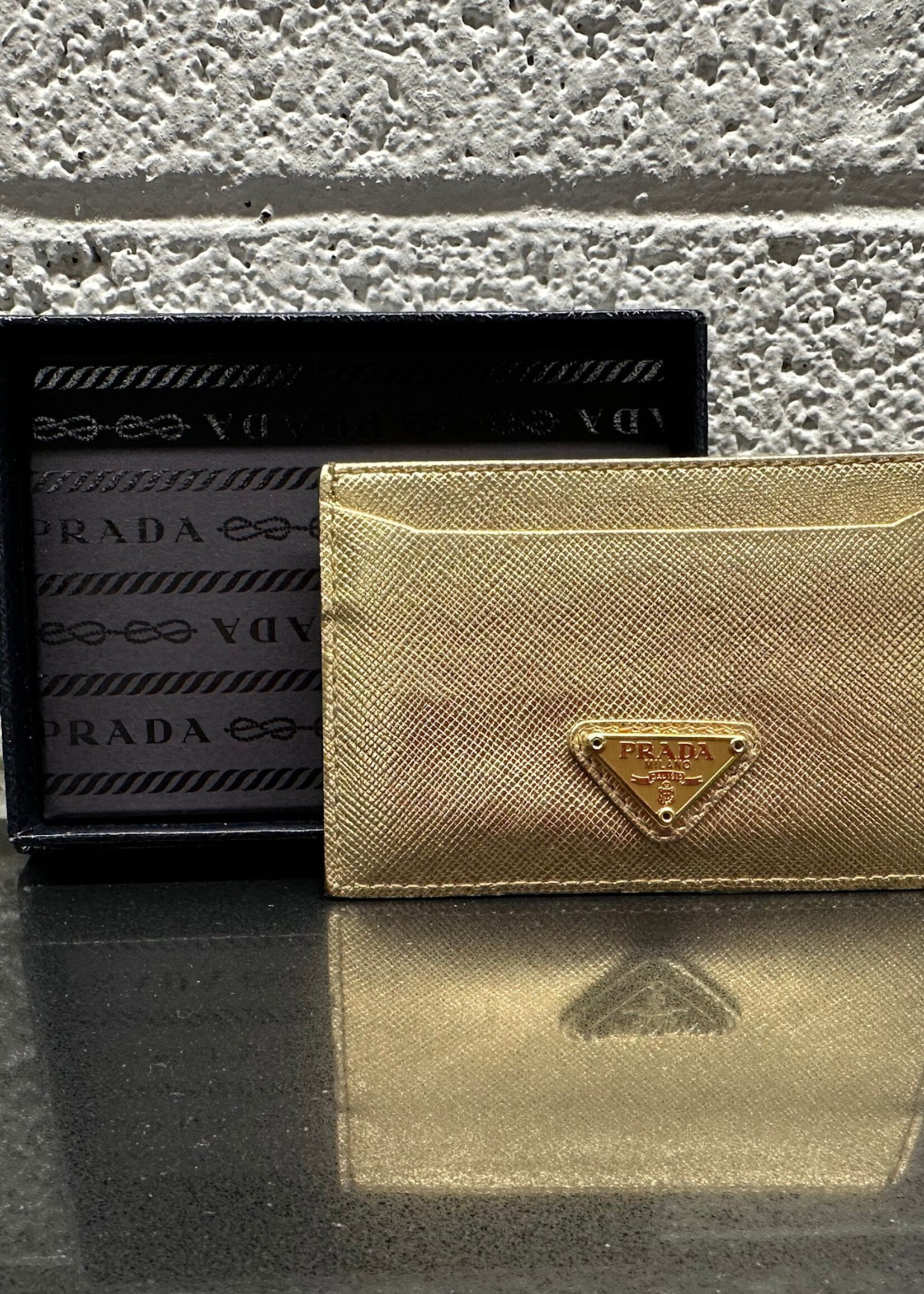 Prada Gold Saffiano Card Holder