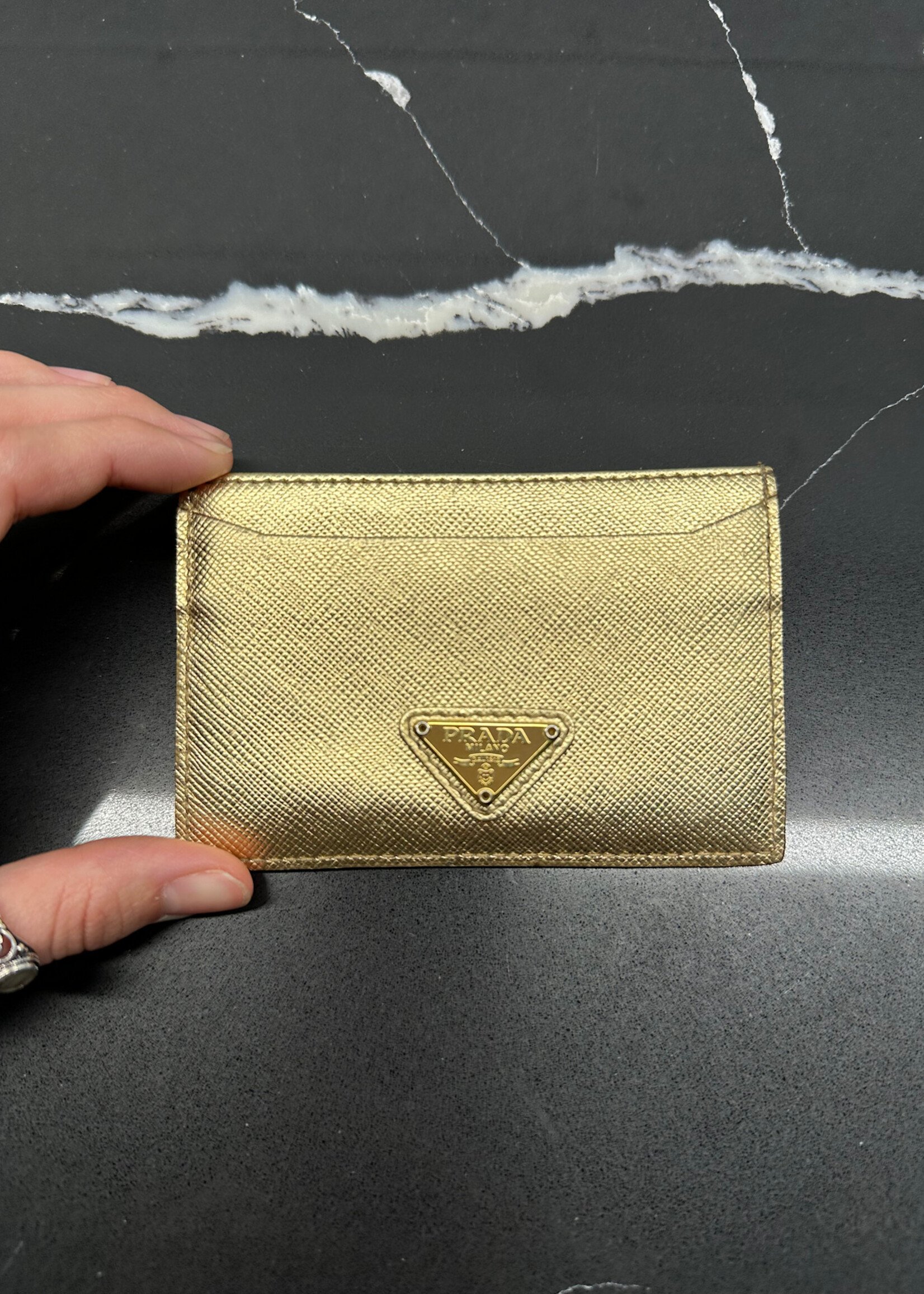 Prada Gold Saffiano Card Holder