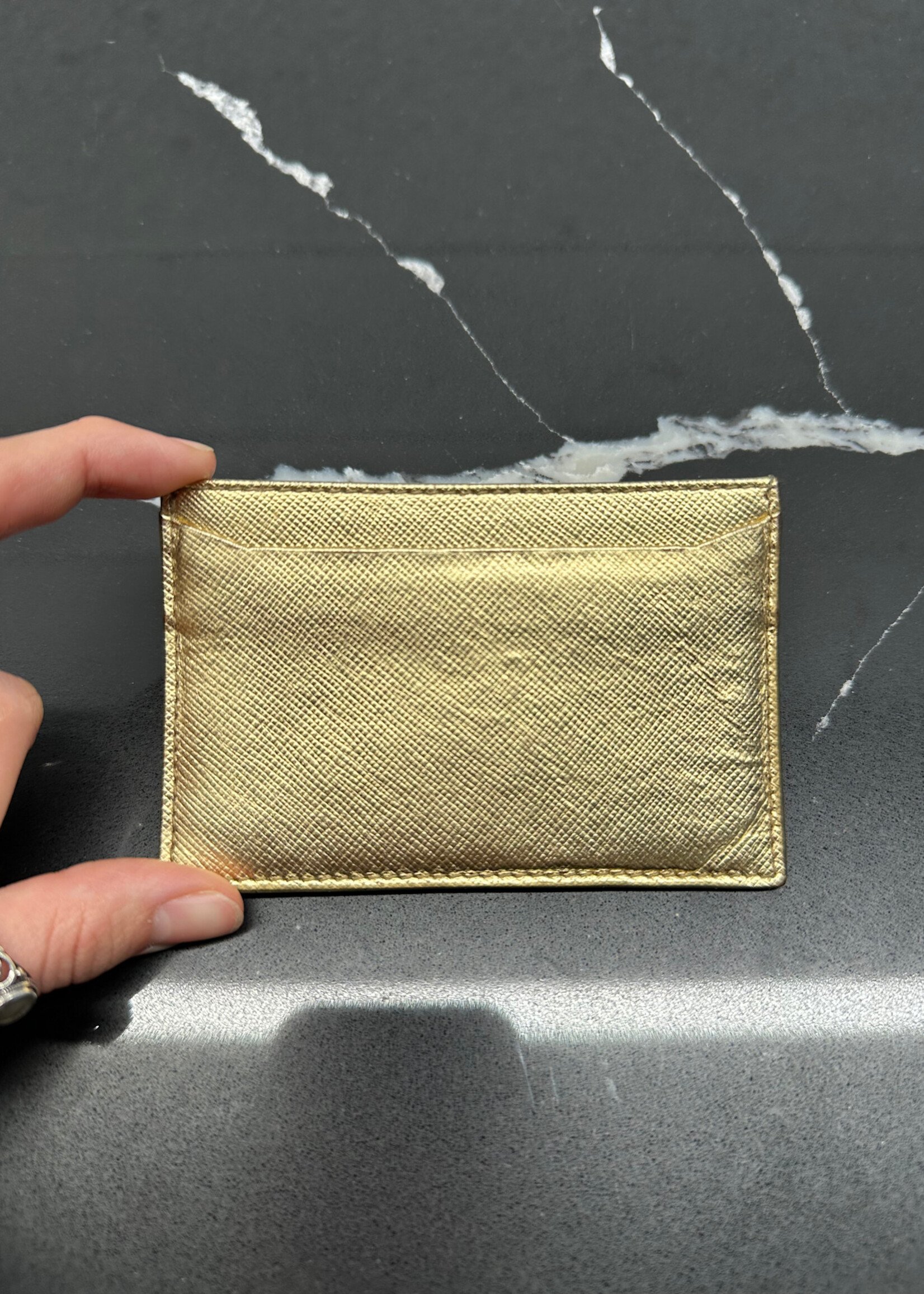 Prada Gold Saffiano Card Holder