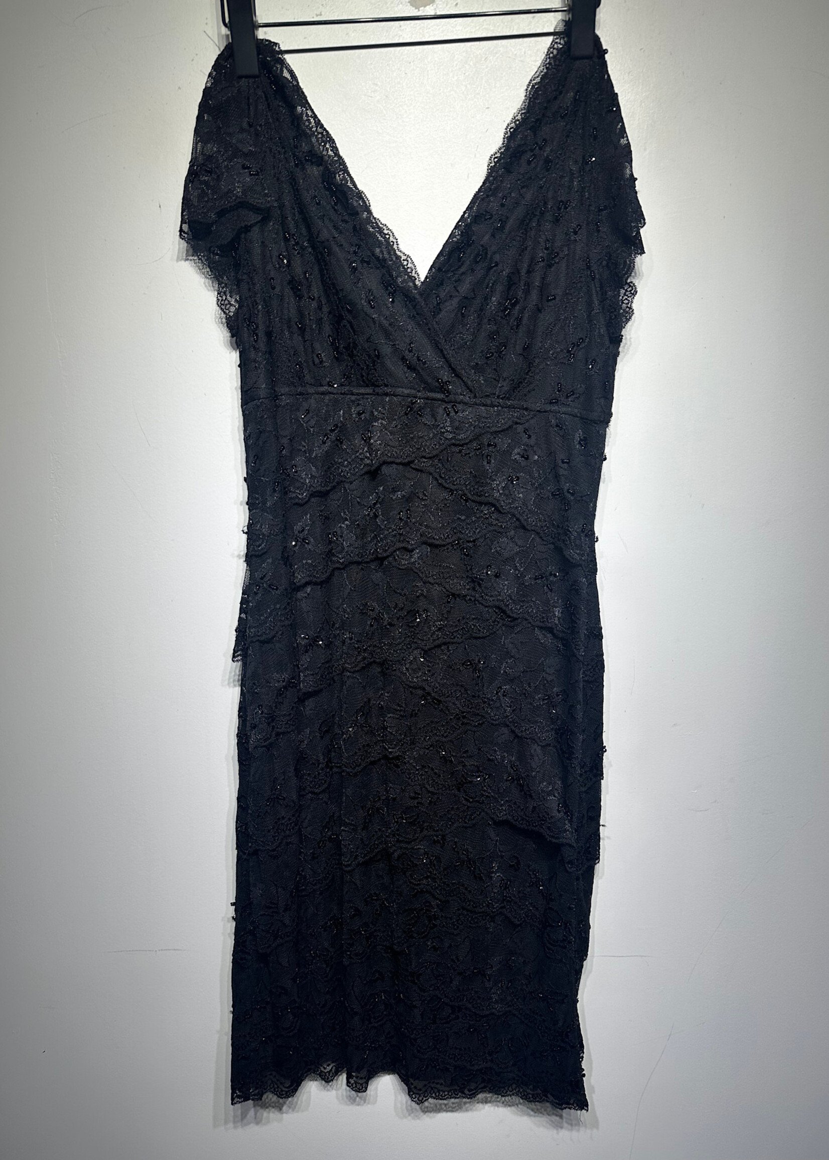 Marina Black Floral Lace Bead Dress M