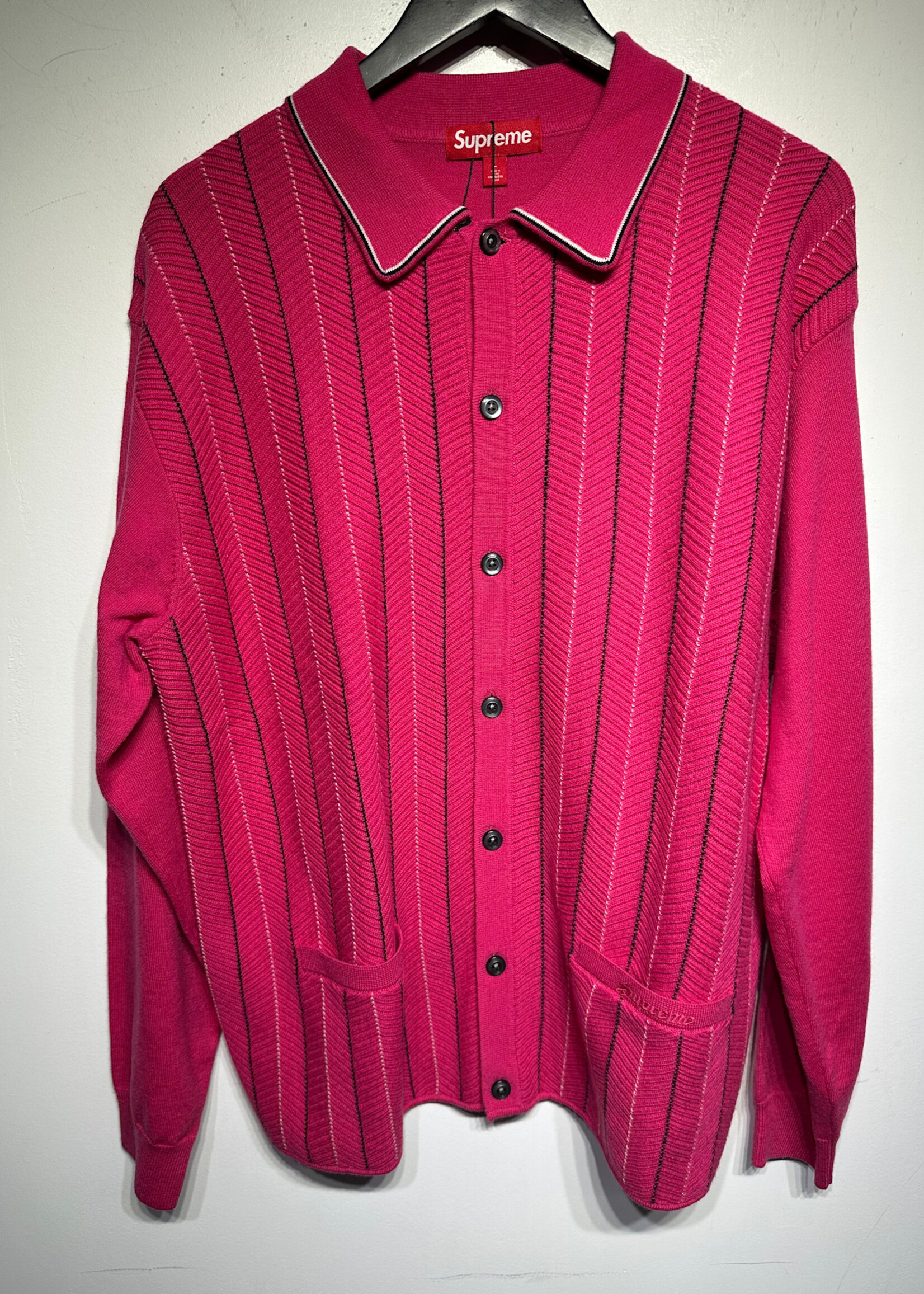 Supreme Hot Pink Button Up Sweater L
