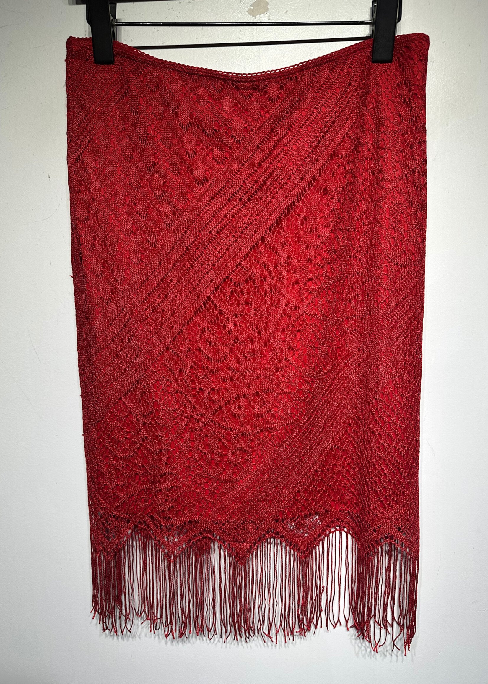 Vintage F21 Red Fringe Knit Skirt 29