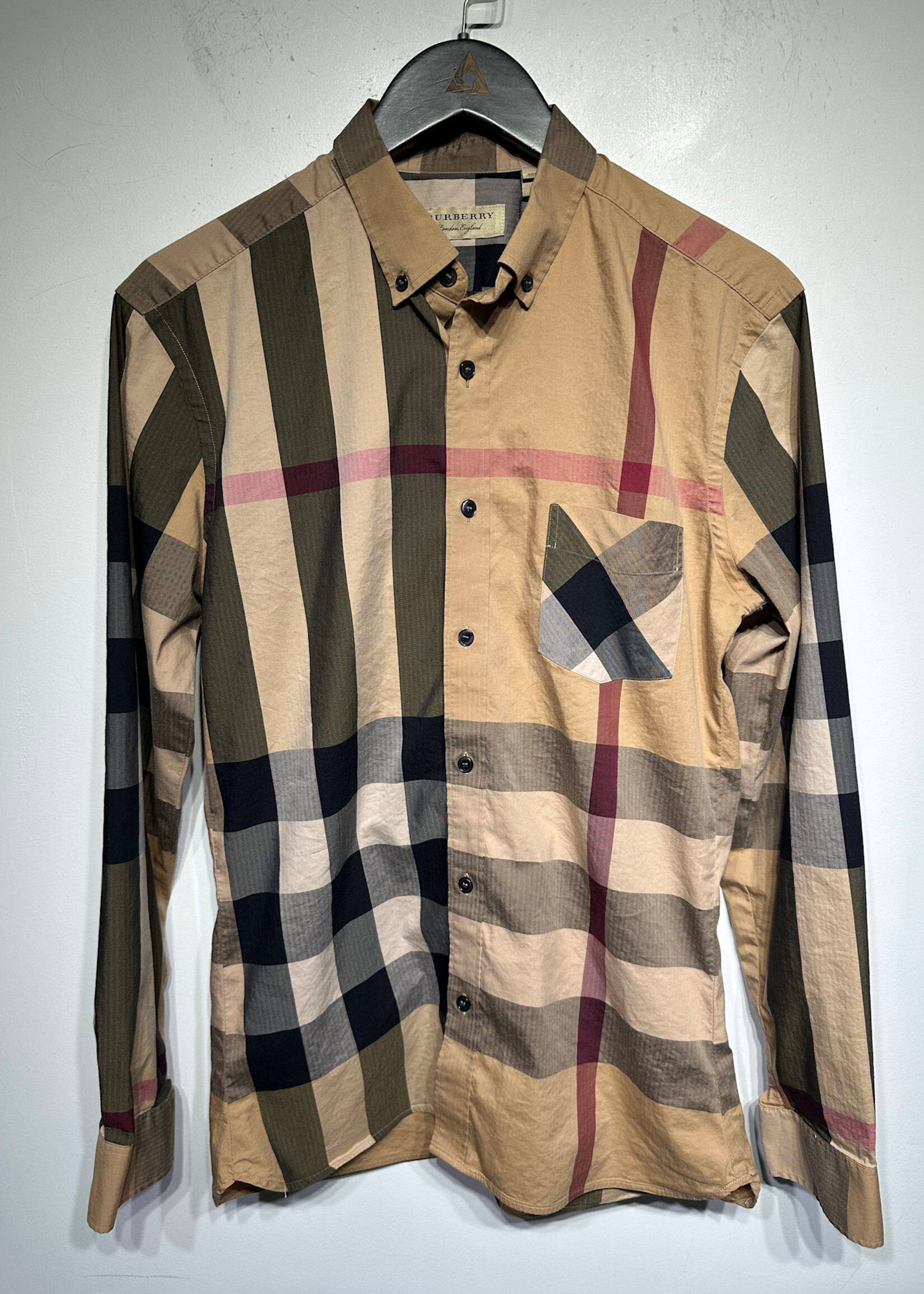 Burberry Tan Plaid BU Shirt Fits M
