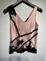 BCBG PINK/BLACK LACE TRIM TOP FITS S