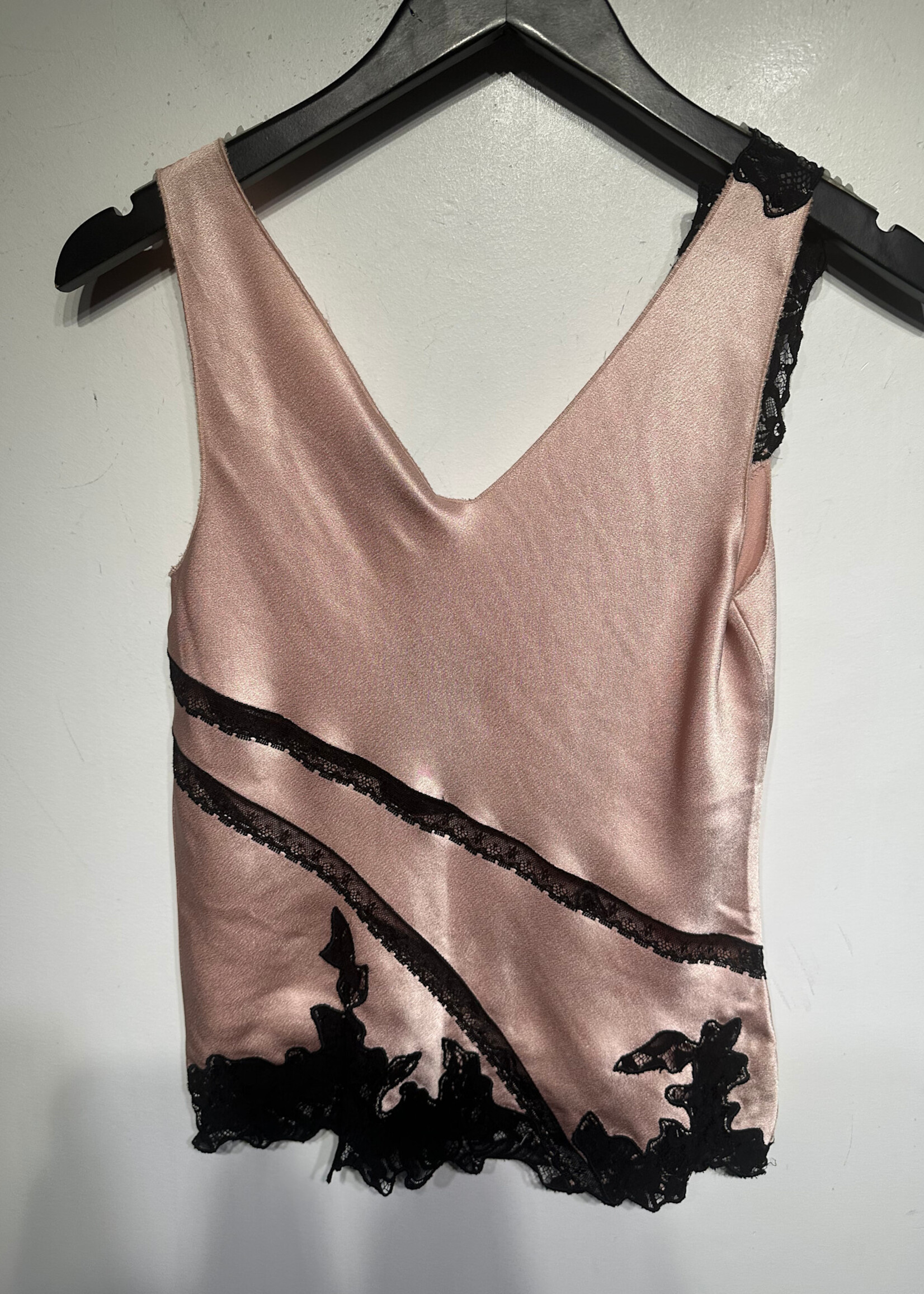 BCBG PINK/BLACK LACE TRIM TOP FITS S