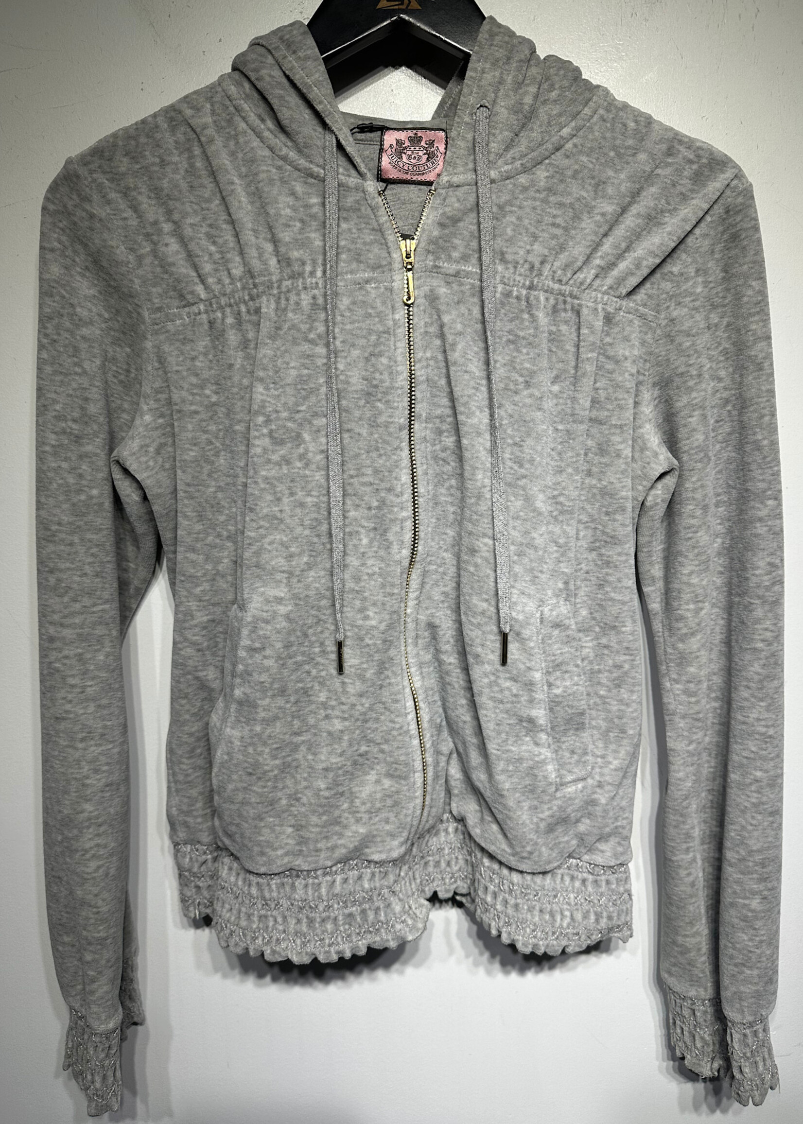 Juicy Y2K Light Grey Ruching Zip Hoodie M