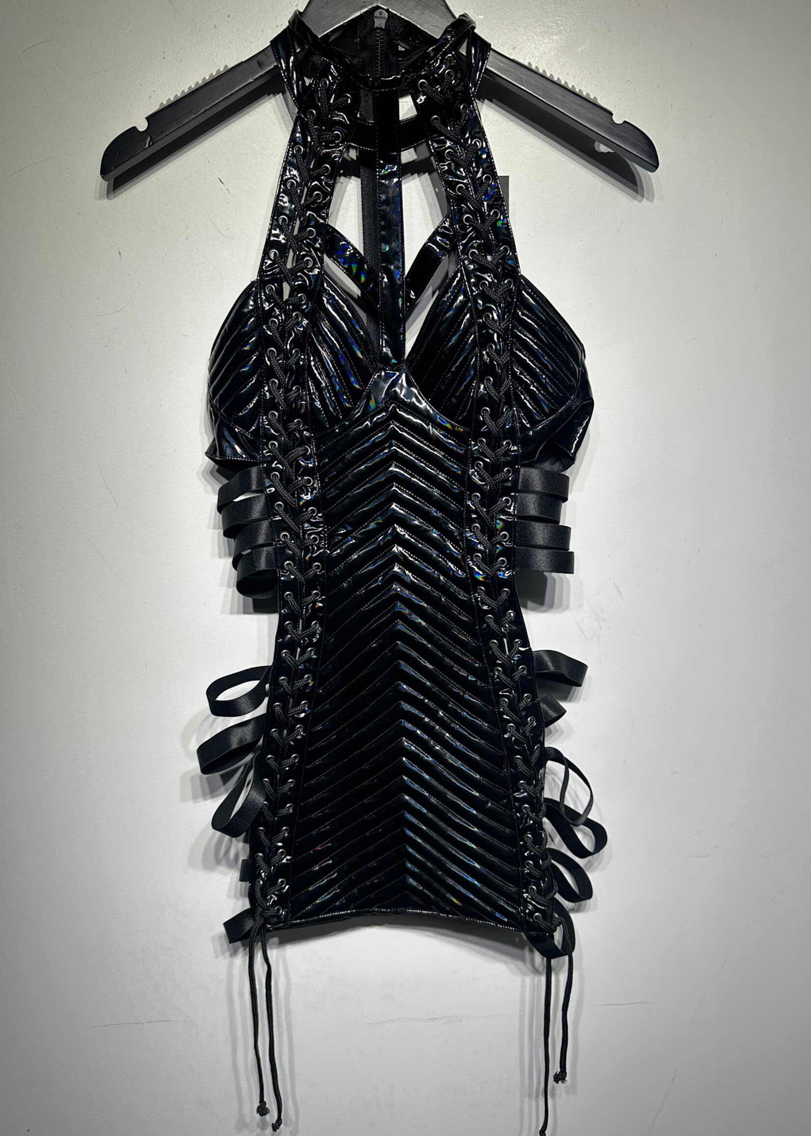 Club Exx Black Patent Cutout Dress S