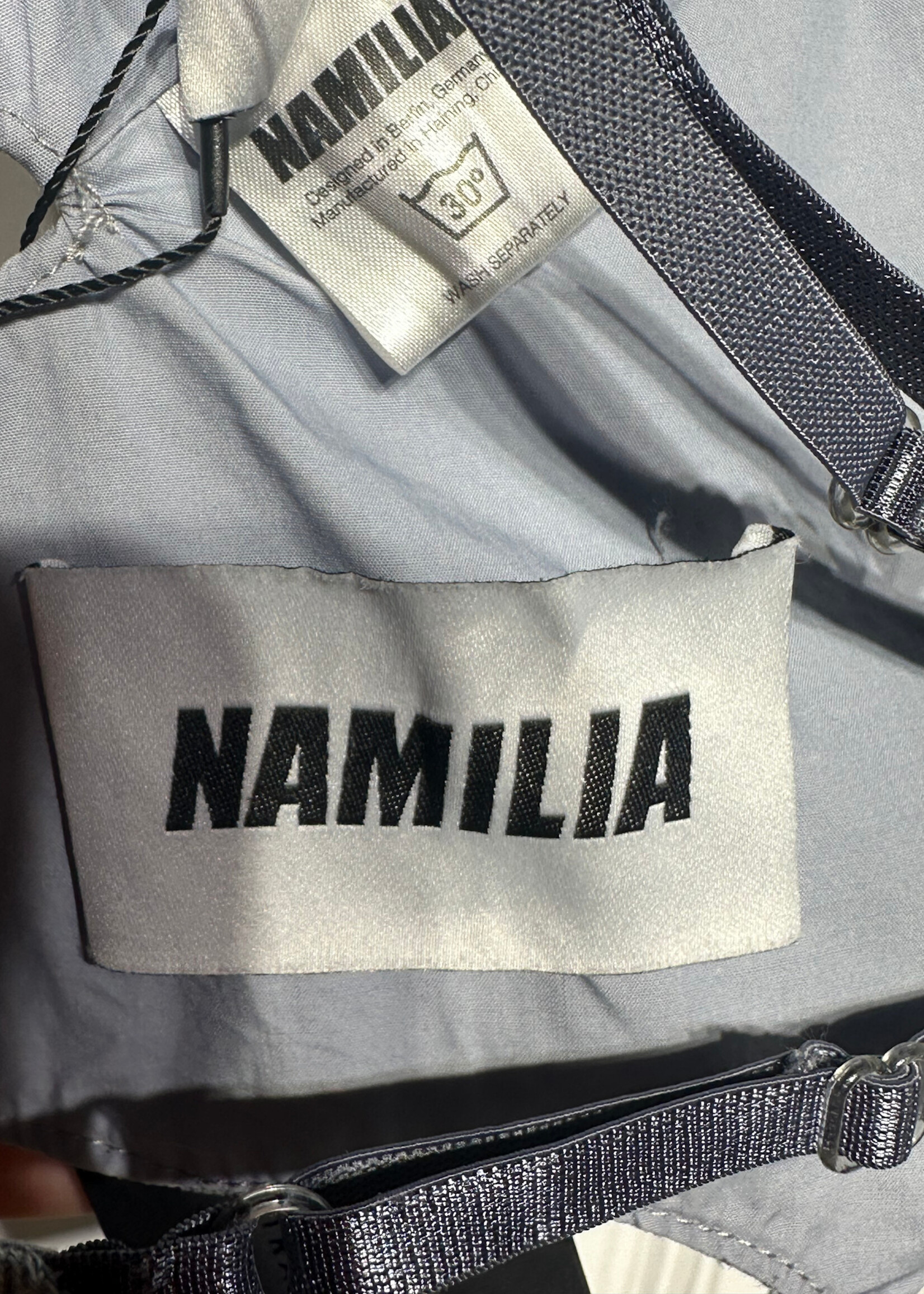 Namilia Denim Faux Leather Lace Up Top M