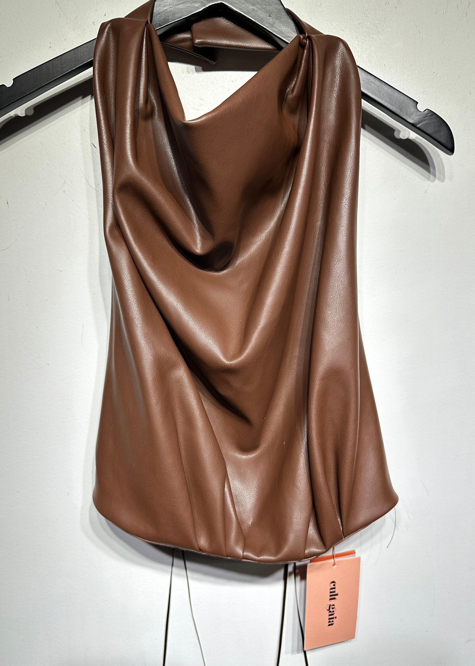 NWT Cult Gaia Brown Faux Leather Halter Top XS