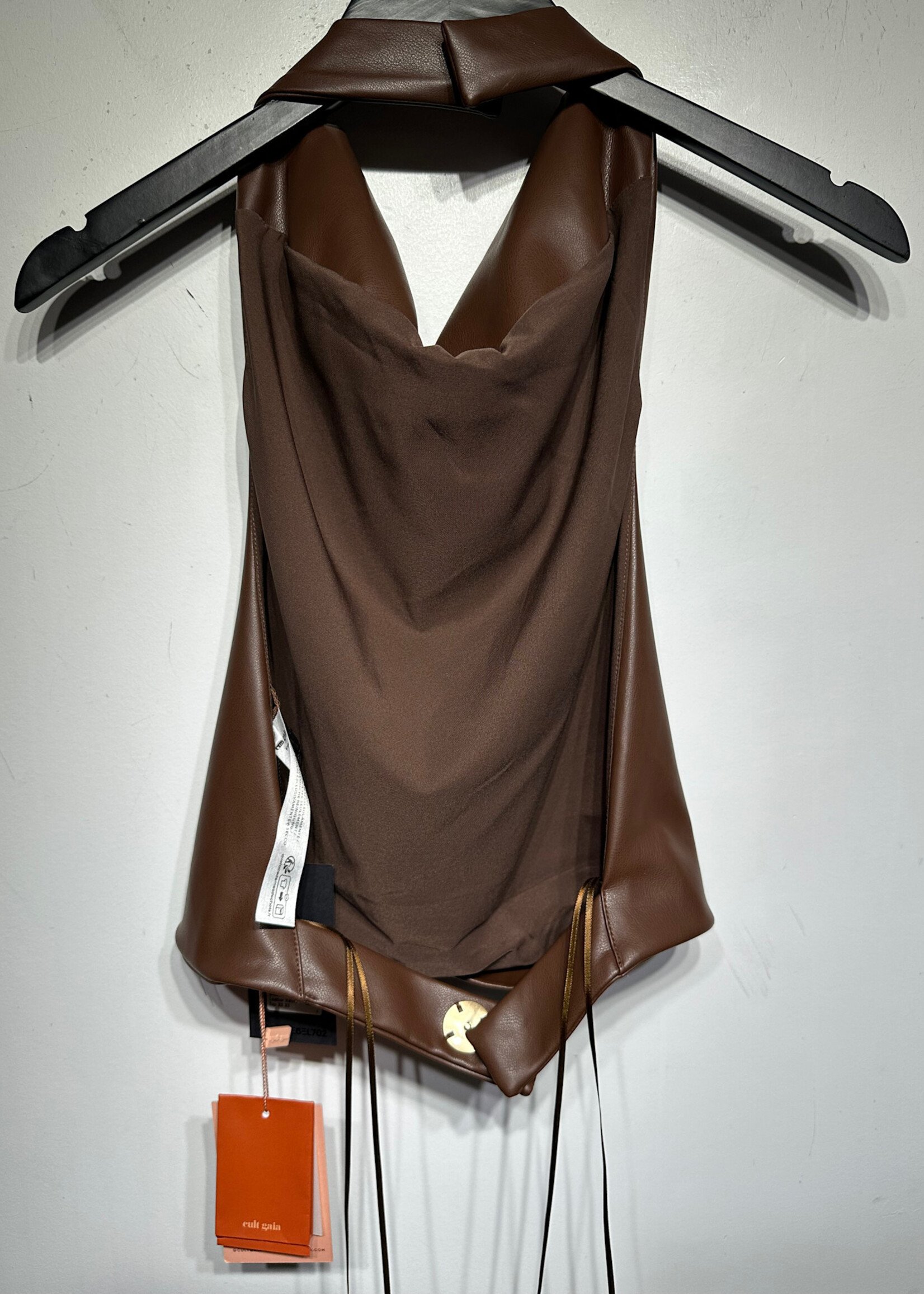 NWT Cult Gaia Brown Faux Leather Halter Top XS
