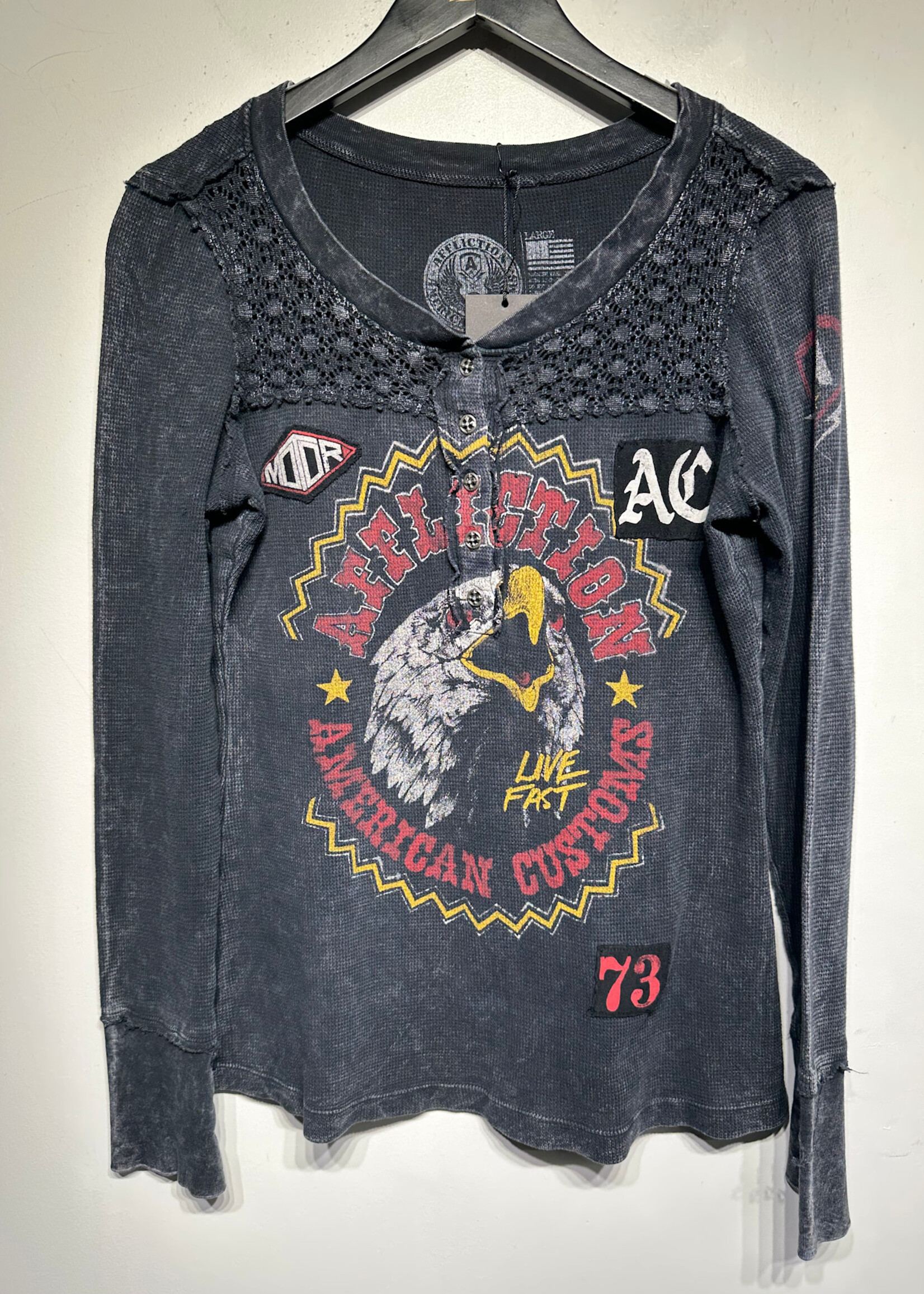 Affliction Washed Black Thermal Henley L