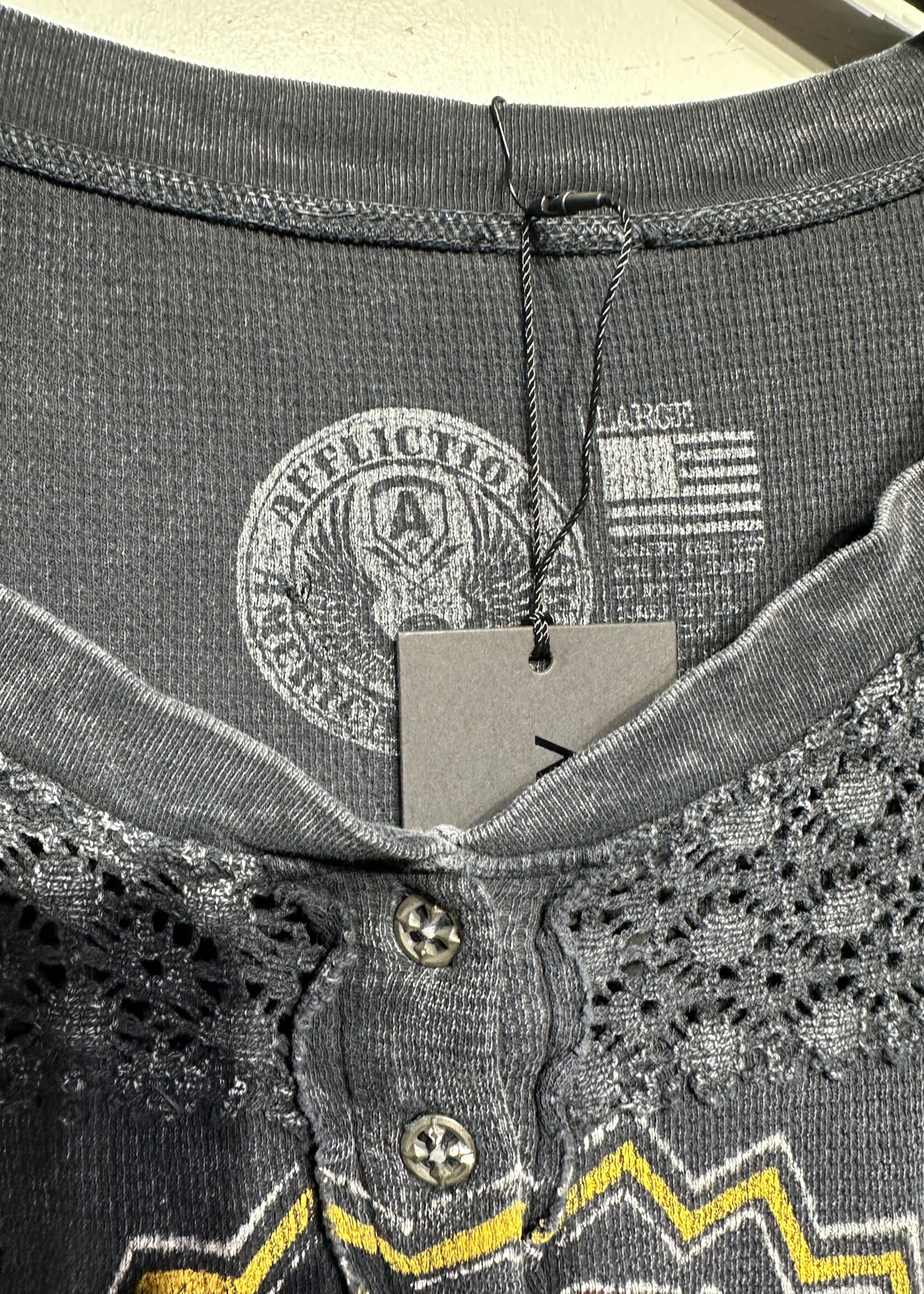 Affliction Washed Black Thermal Henley L
