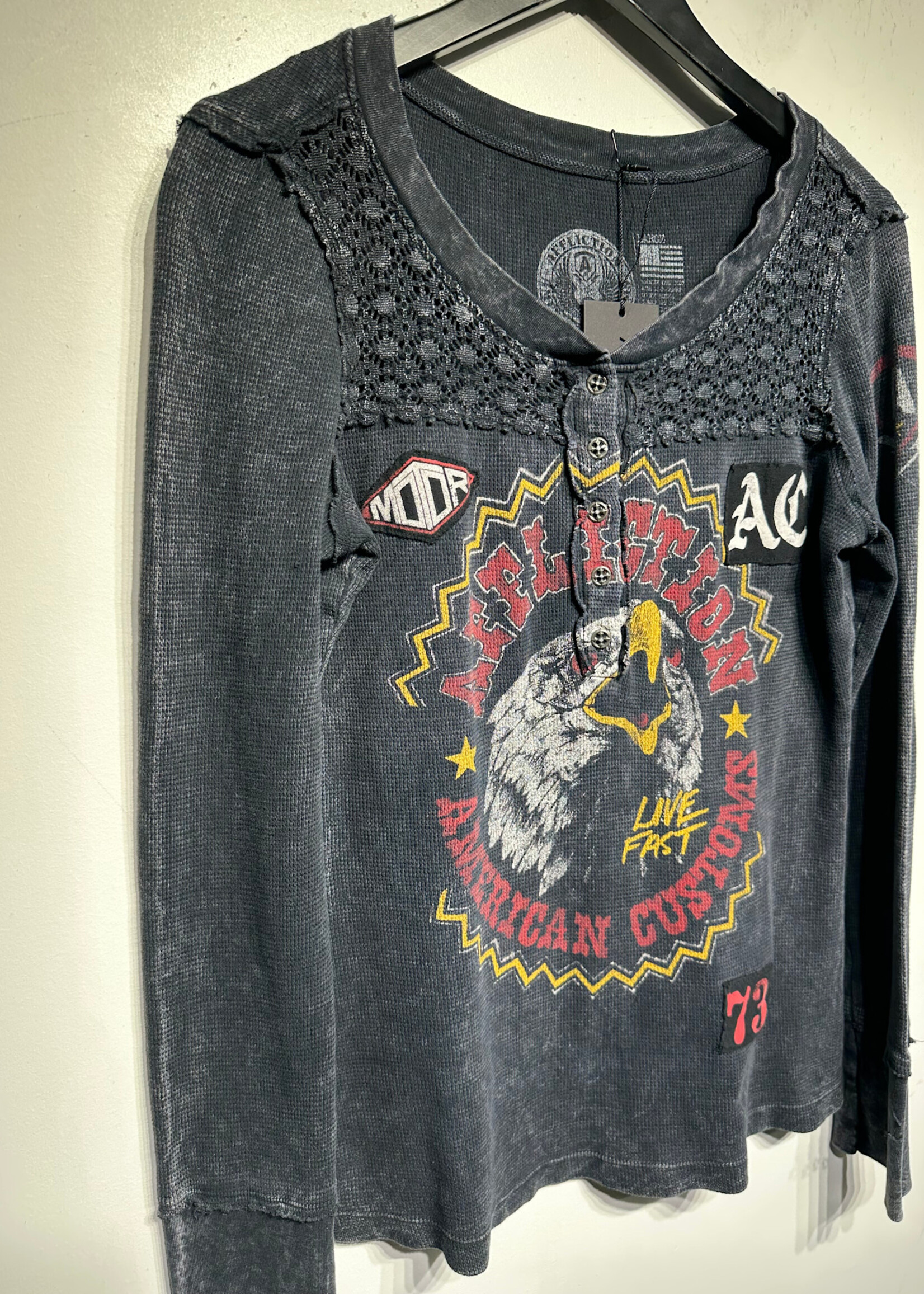 Affliction Washed Black Thermal Henley L
