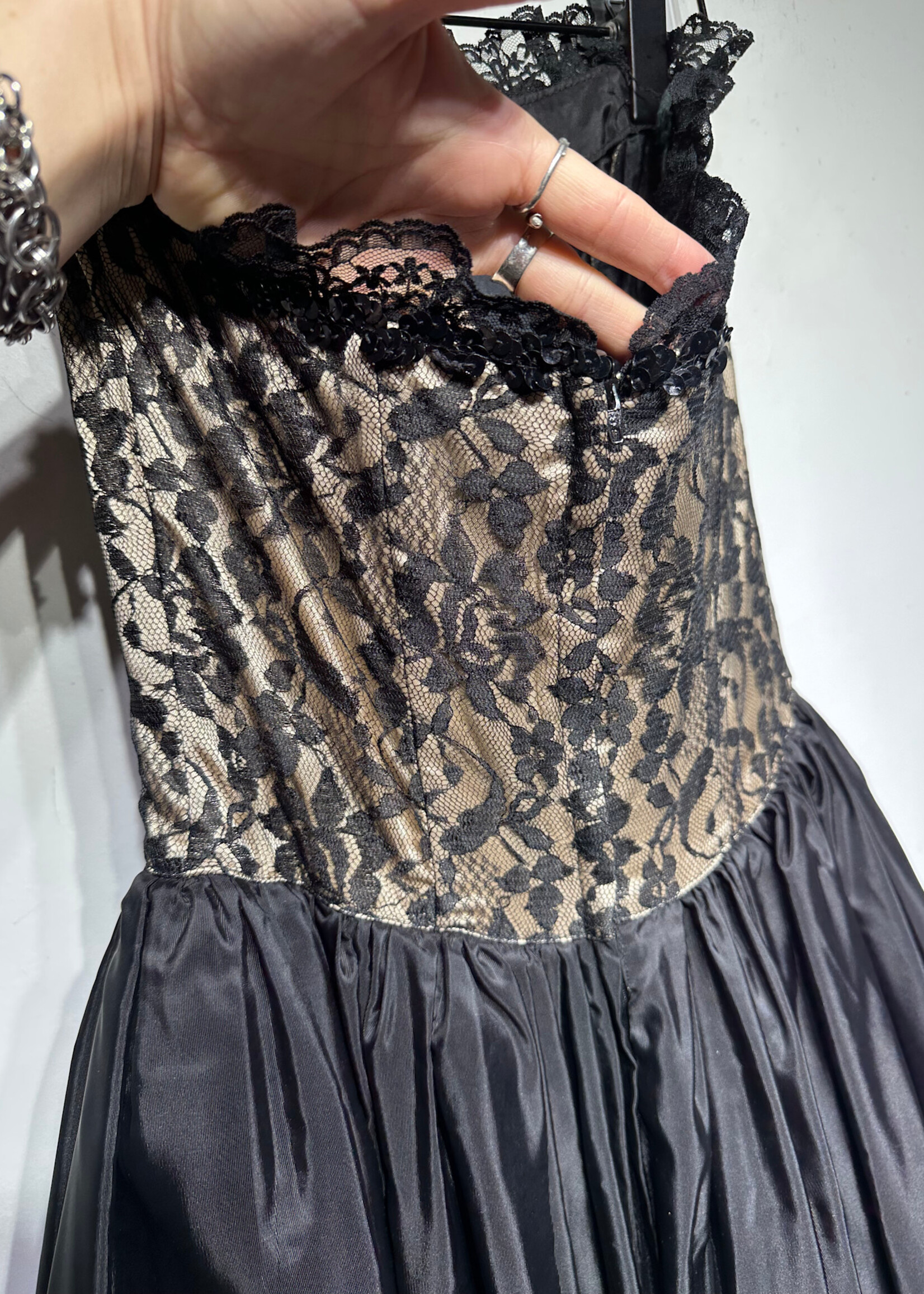 Gunne Sax Strapless Black Lace Dress XS