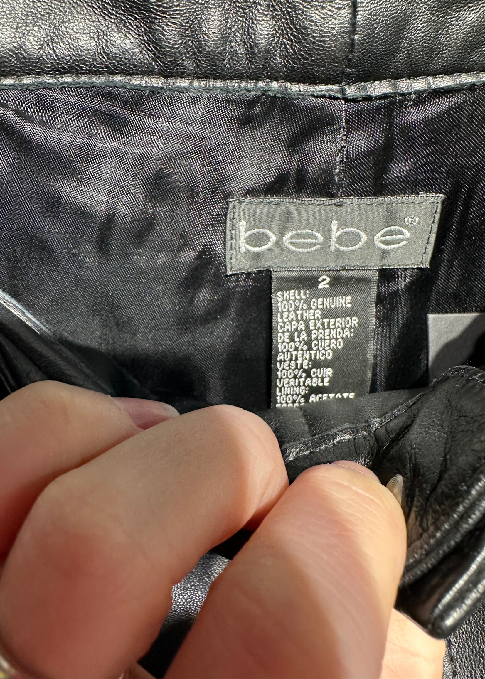 Bebe 2000s Black Leather Flare Pants 25