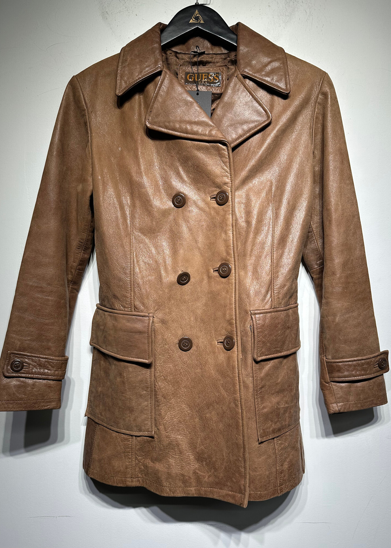 Guess Vintage Brown Leather Coat S As Is