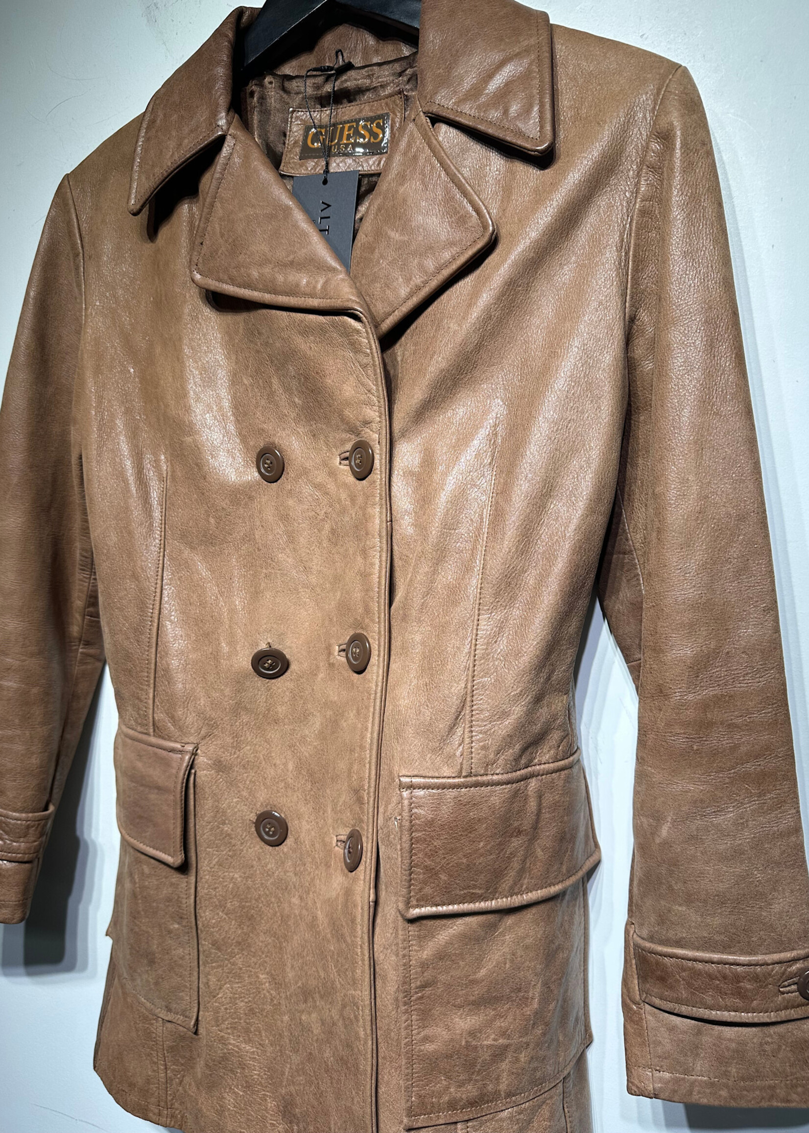 Guess Vintage Brown Leather Coat S As Is