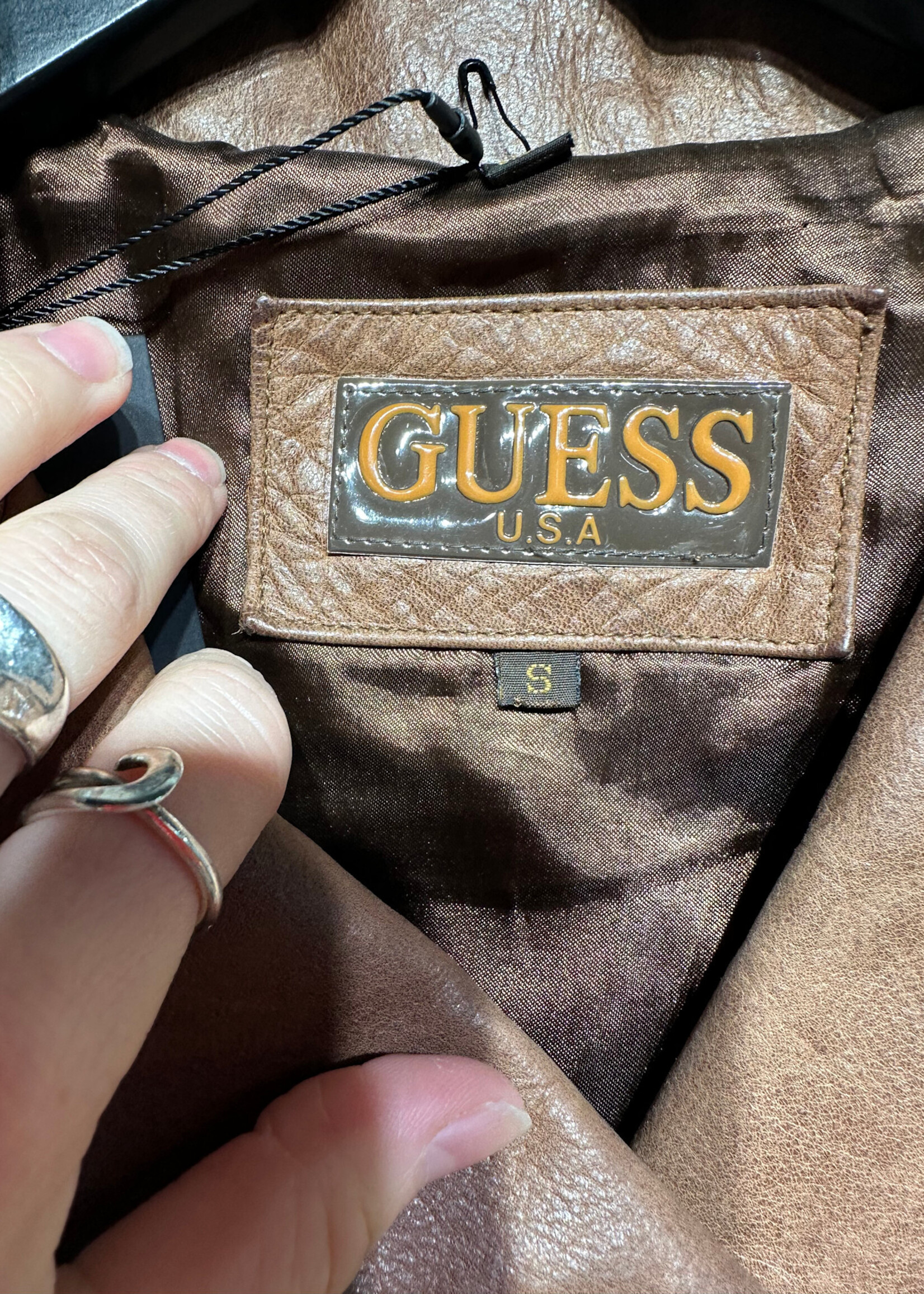Guess Vintage Brown Leather Coat S As Is