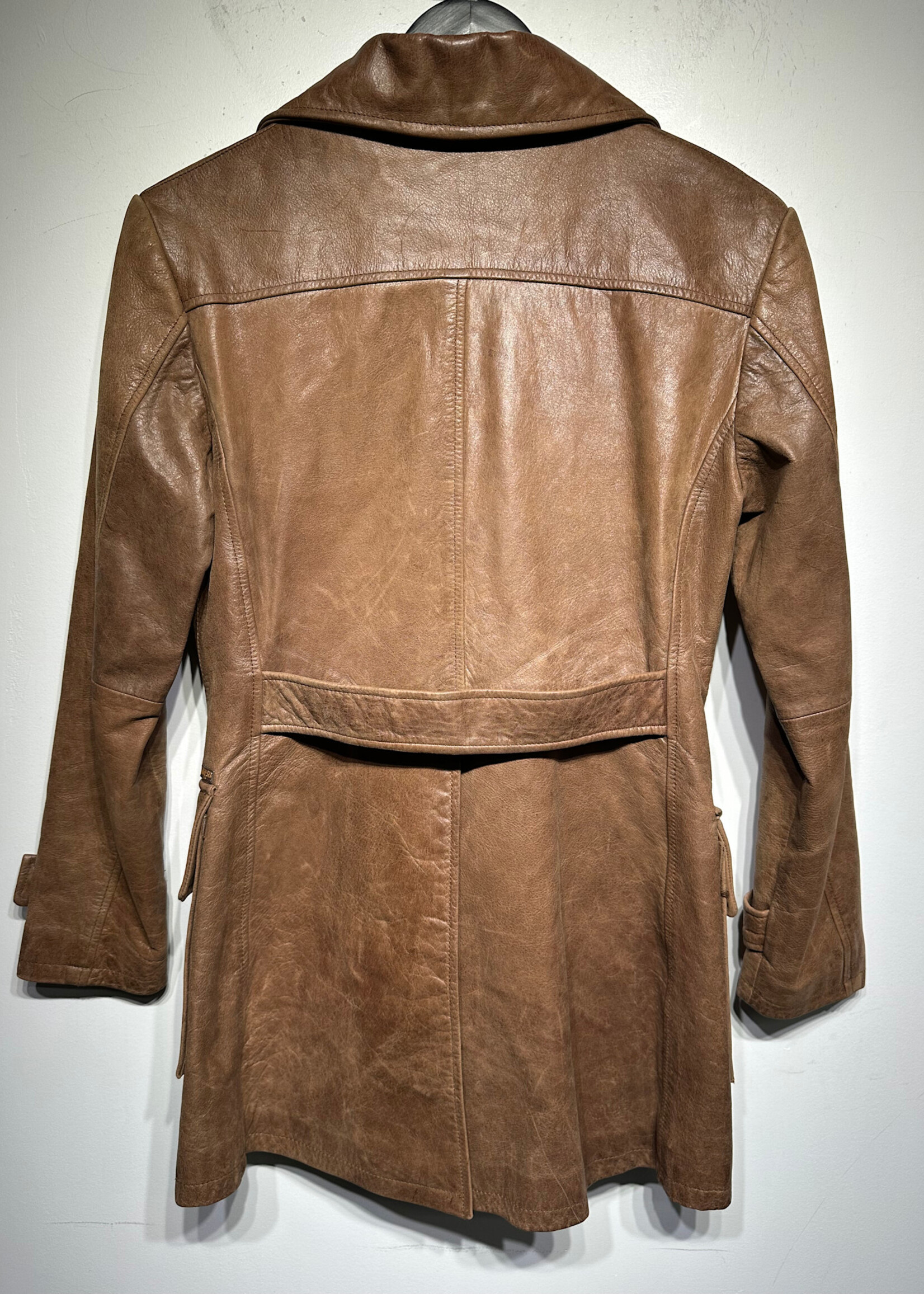 Guess Vintage Brown Leather Coat S As Is