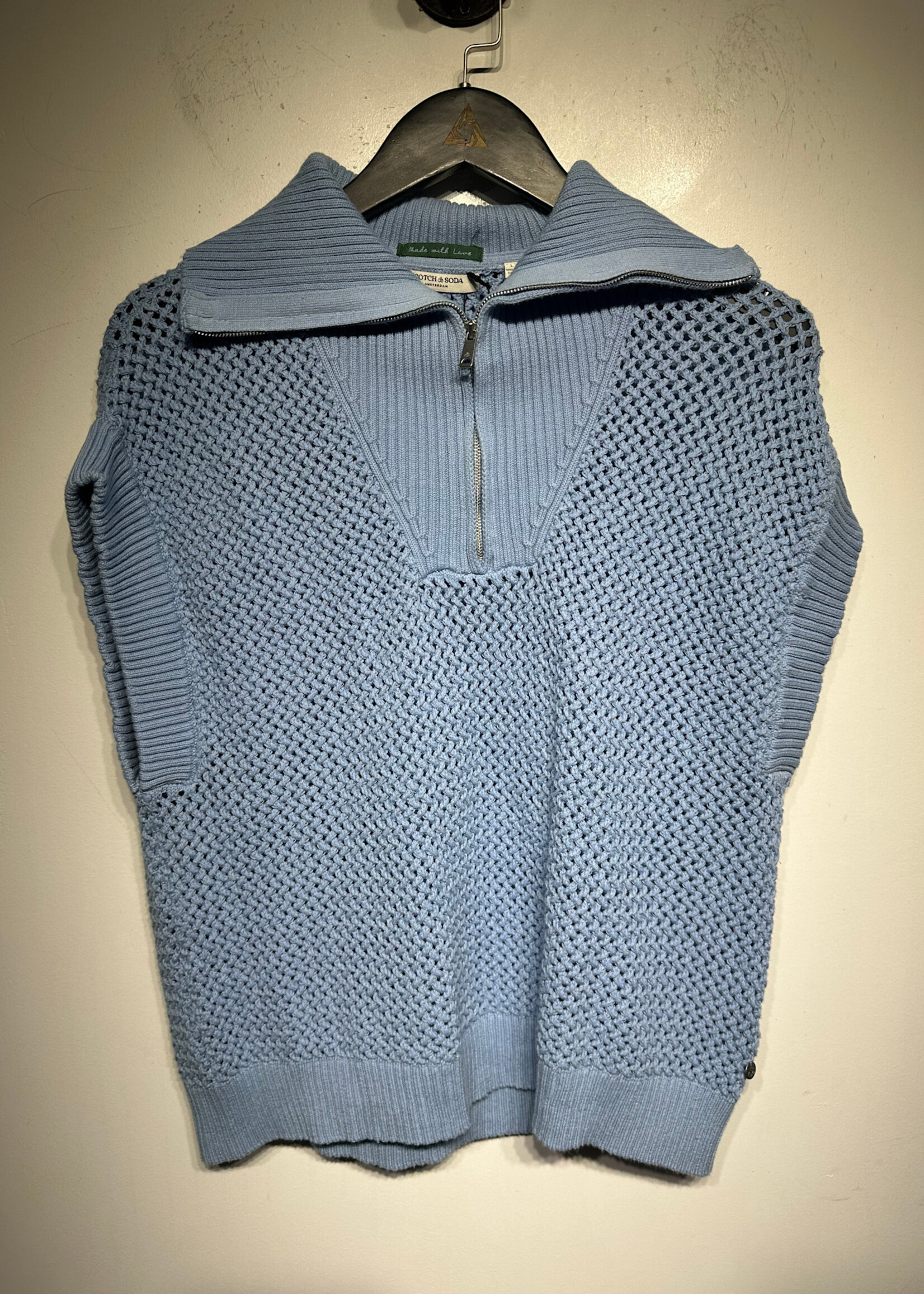 Scotch & Soda Blue Knit 1/4 Zip Top L