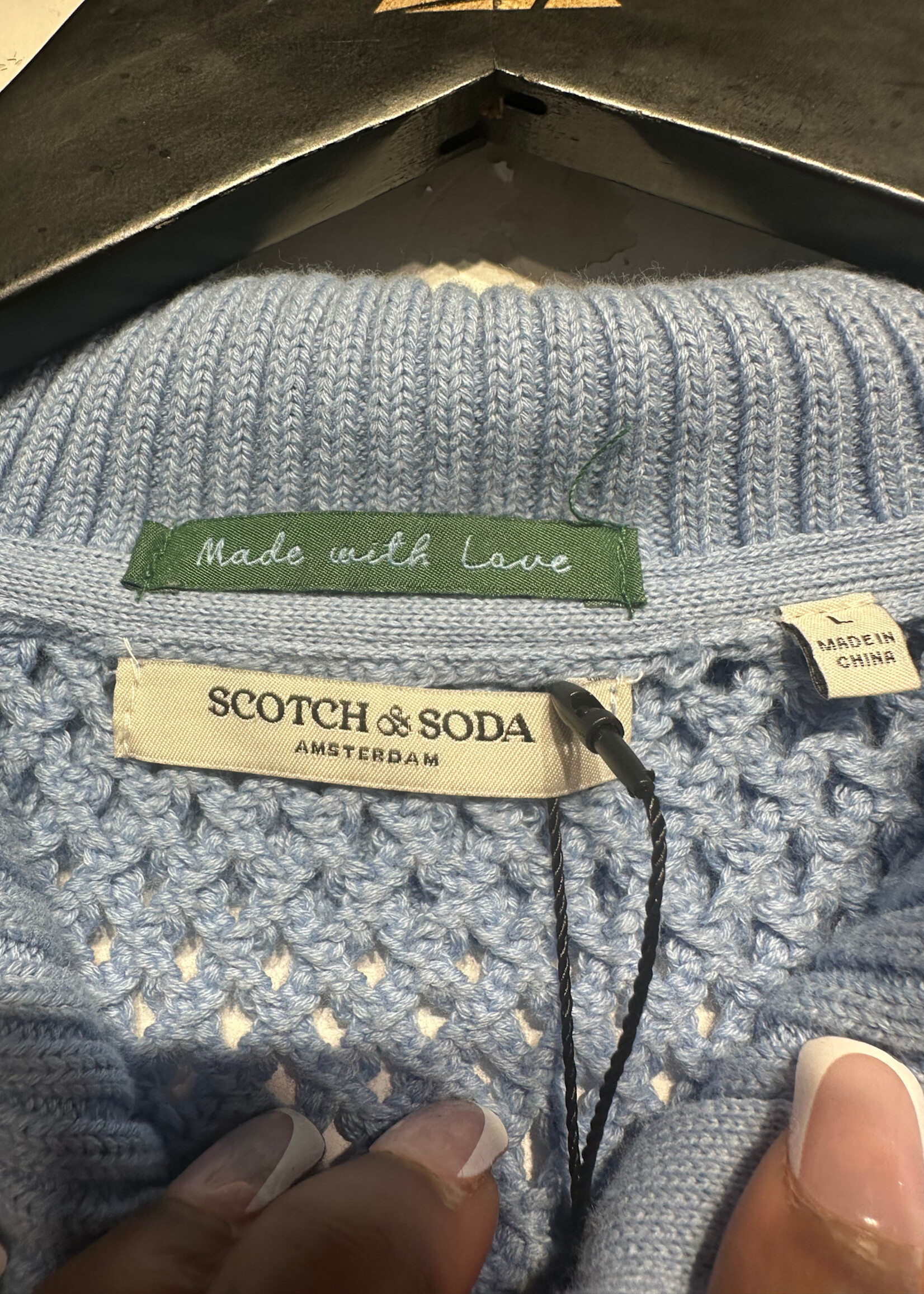 Scotch & Soda Blue Knit 1/4 Zip Top L