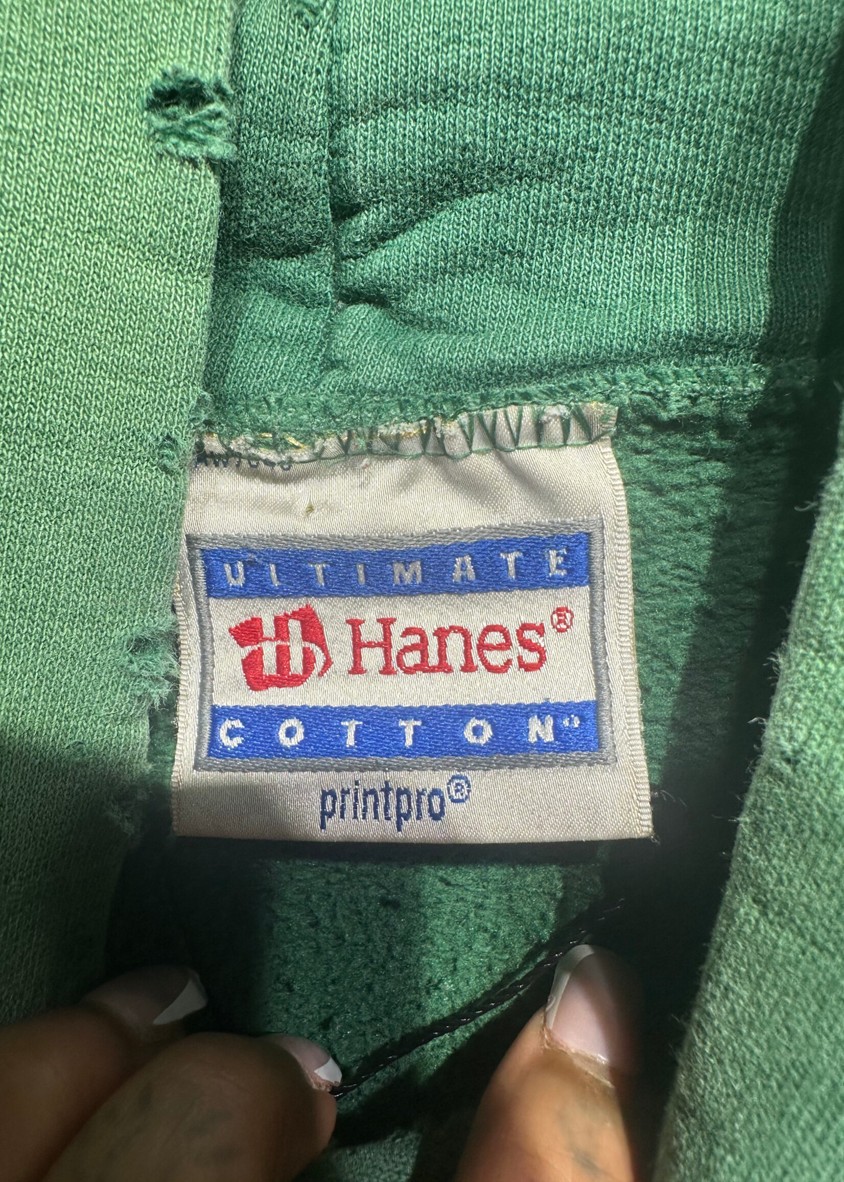 Hanes Vintage Green Faded Distressed Hoodie M
