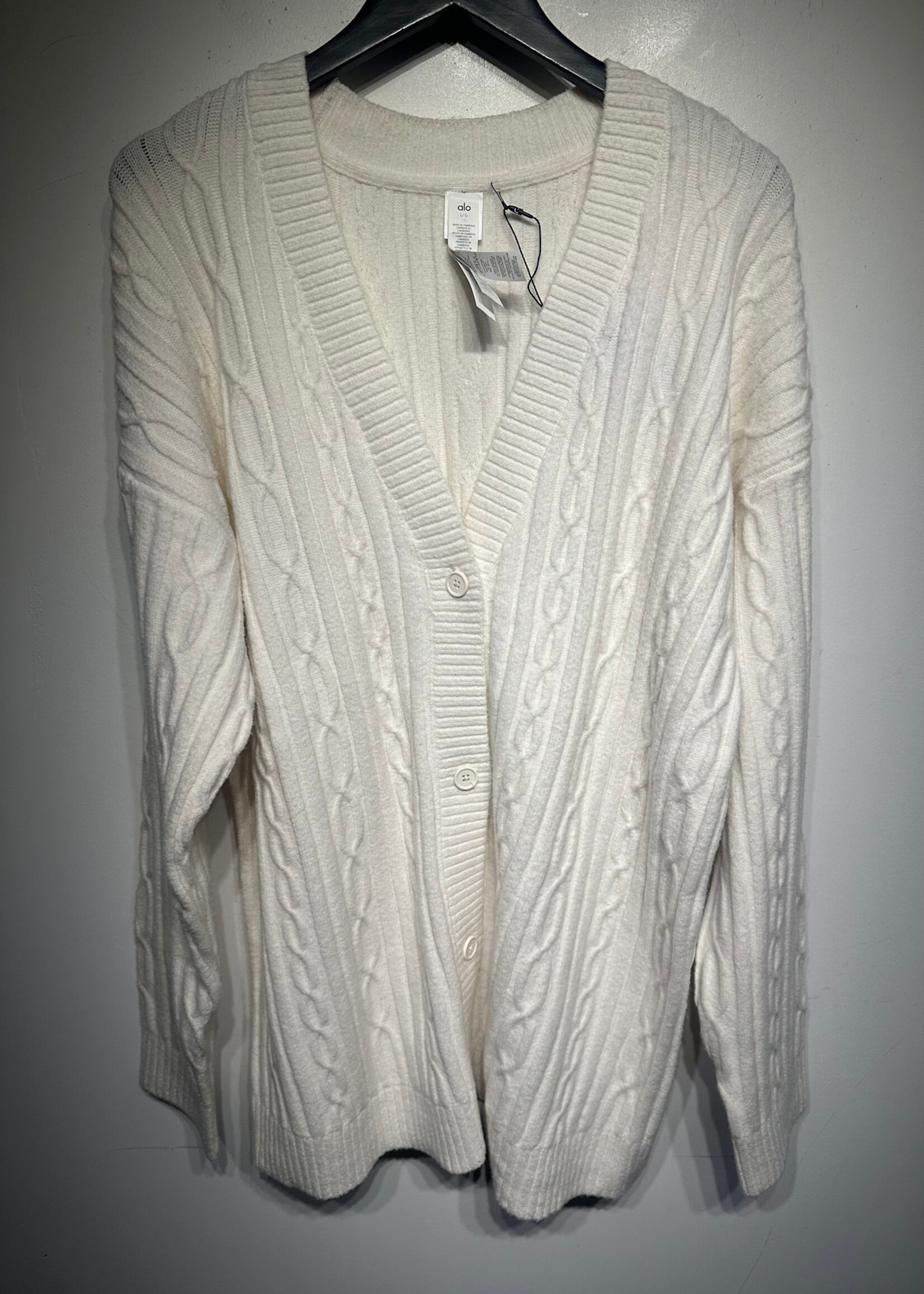 Alo Yoga NWT White Cable Knit Cardigan Sweater L