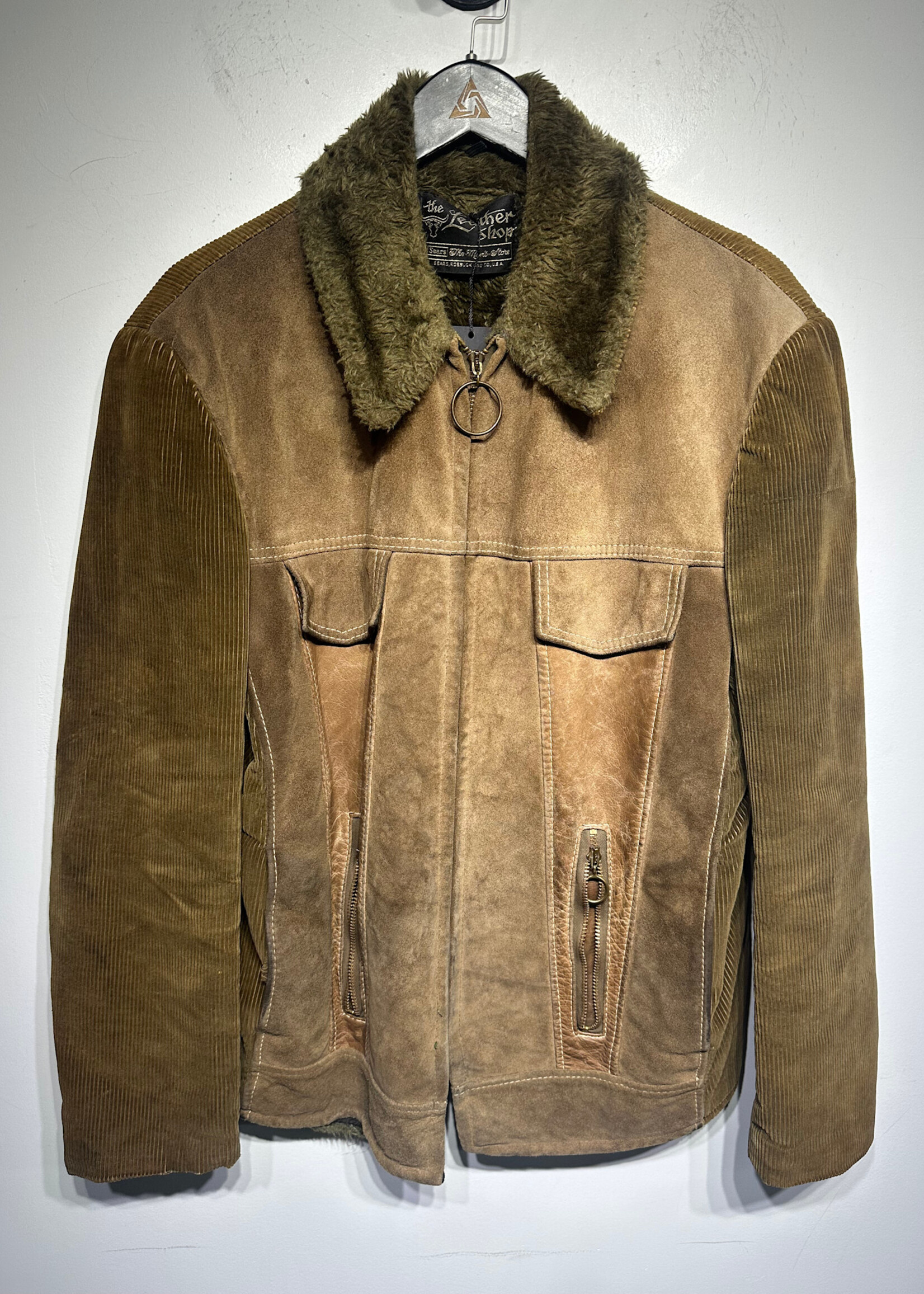 The Leather Shop Brown Cord Leather Fur Jacket XL