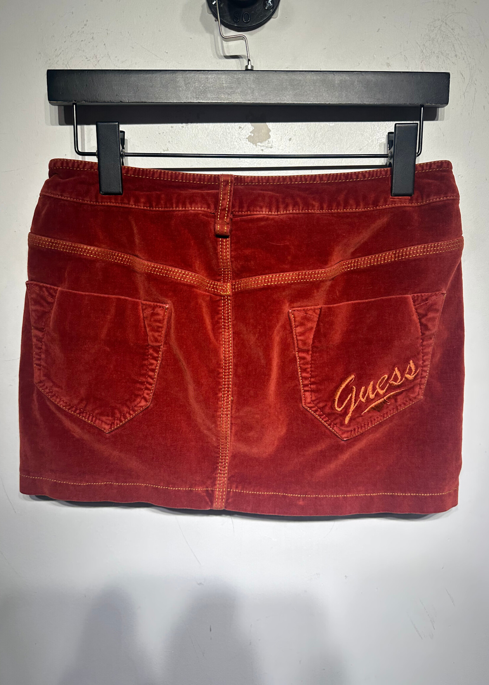 Guess Y2K Orange Velour Mini Skirt 24