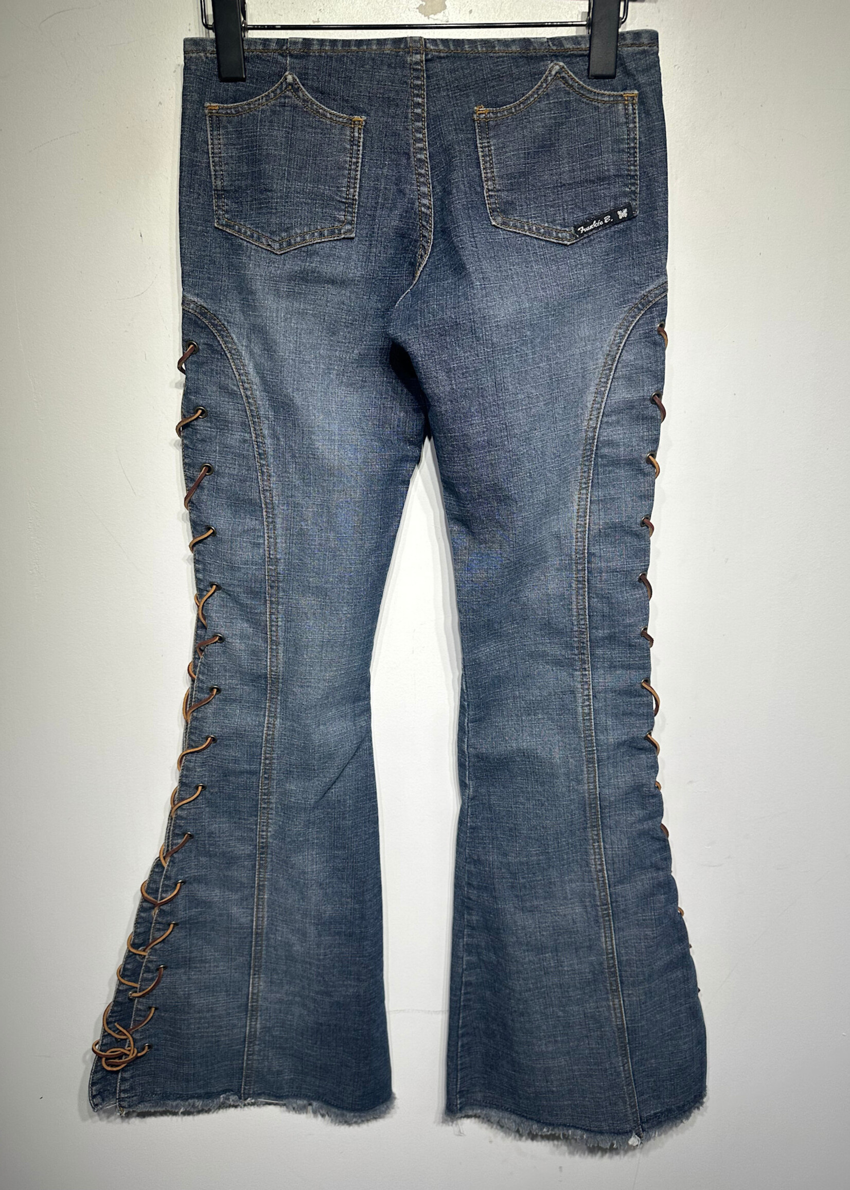 Frankie B Leather Lace Up Midwash Jeans 24