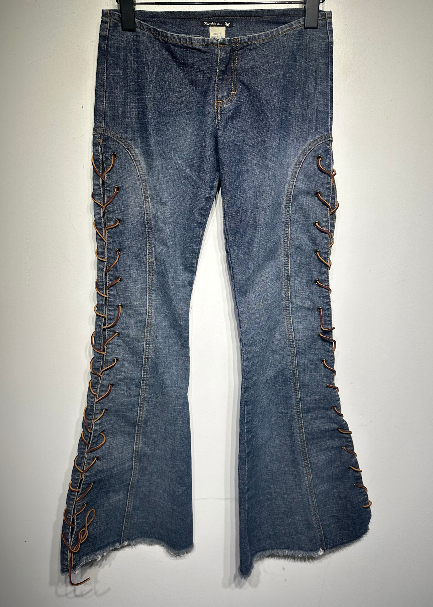 Frankie B Leather Lace Up Midwash Jeans 24