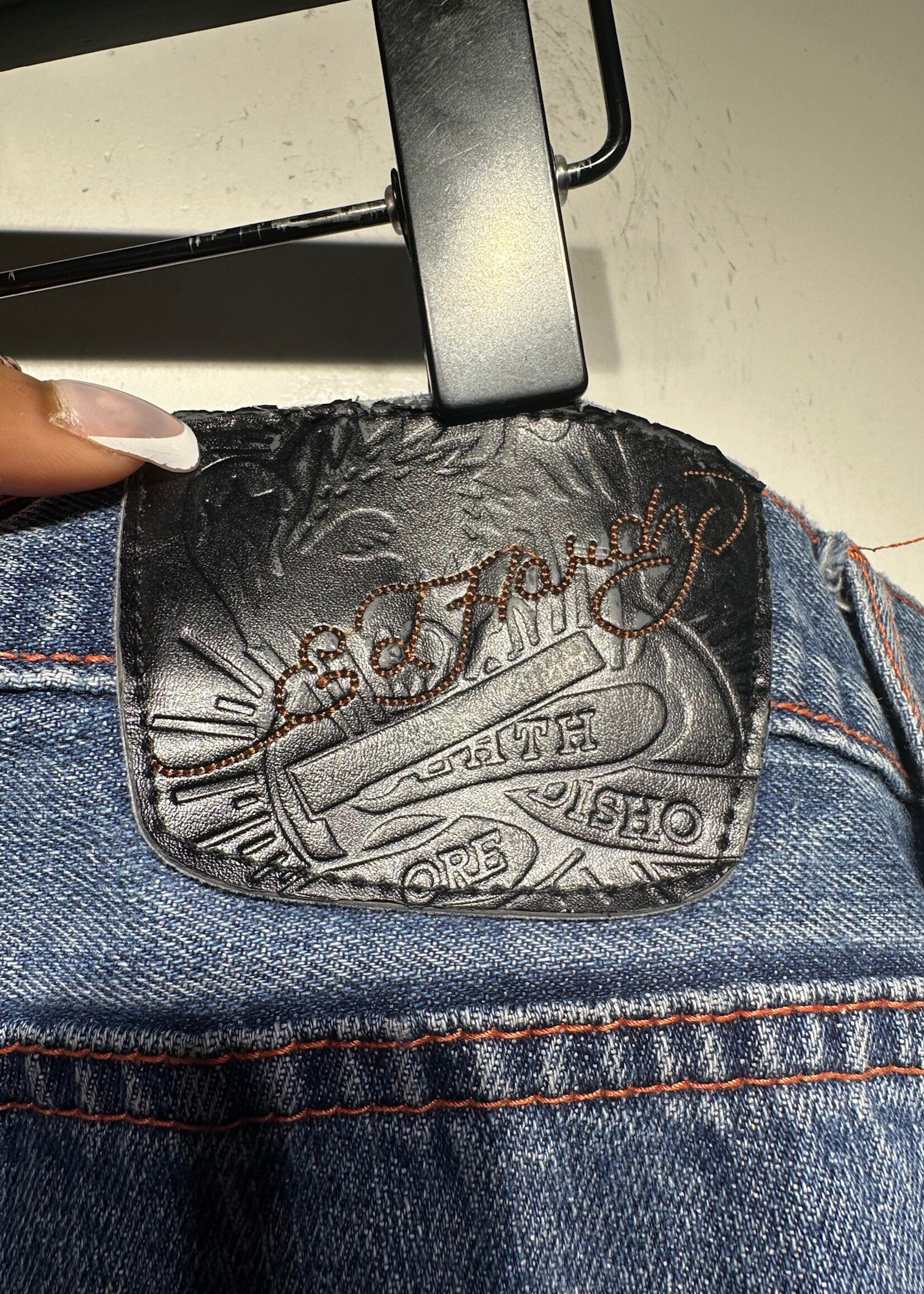 Ed Hardy Skull Orange Flower Baggy Jeans 38