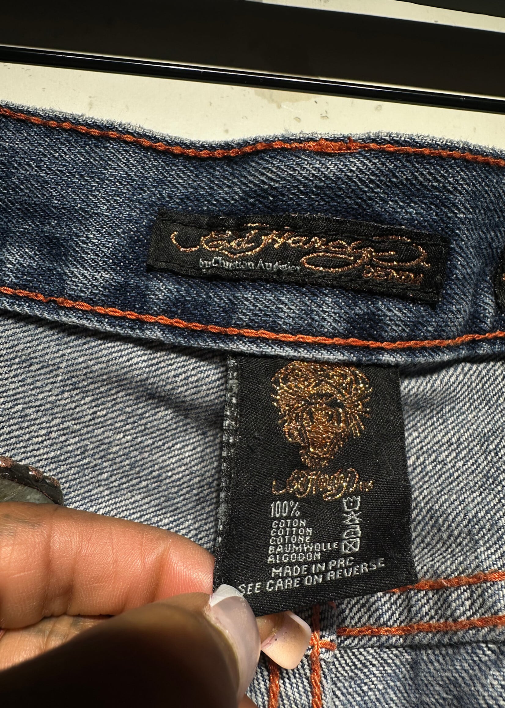 Ed Hardy Skull Orange Flower Baggy Jeans 38