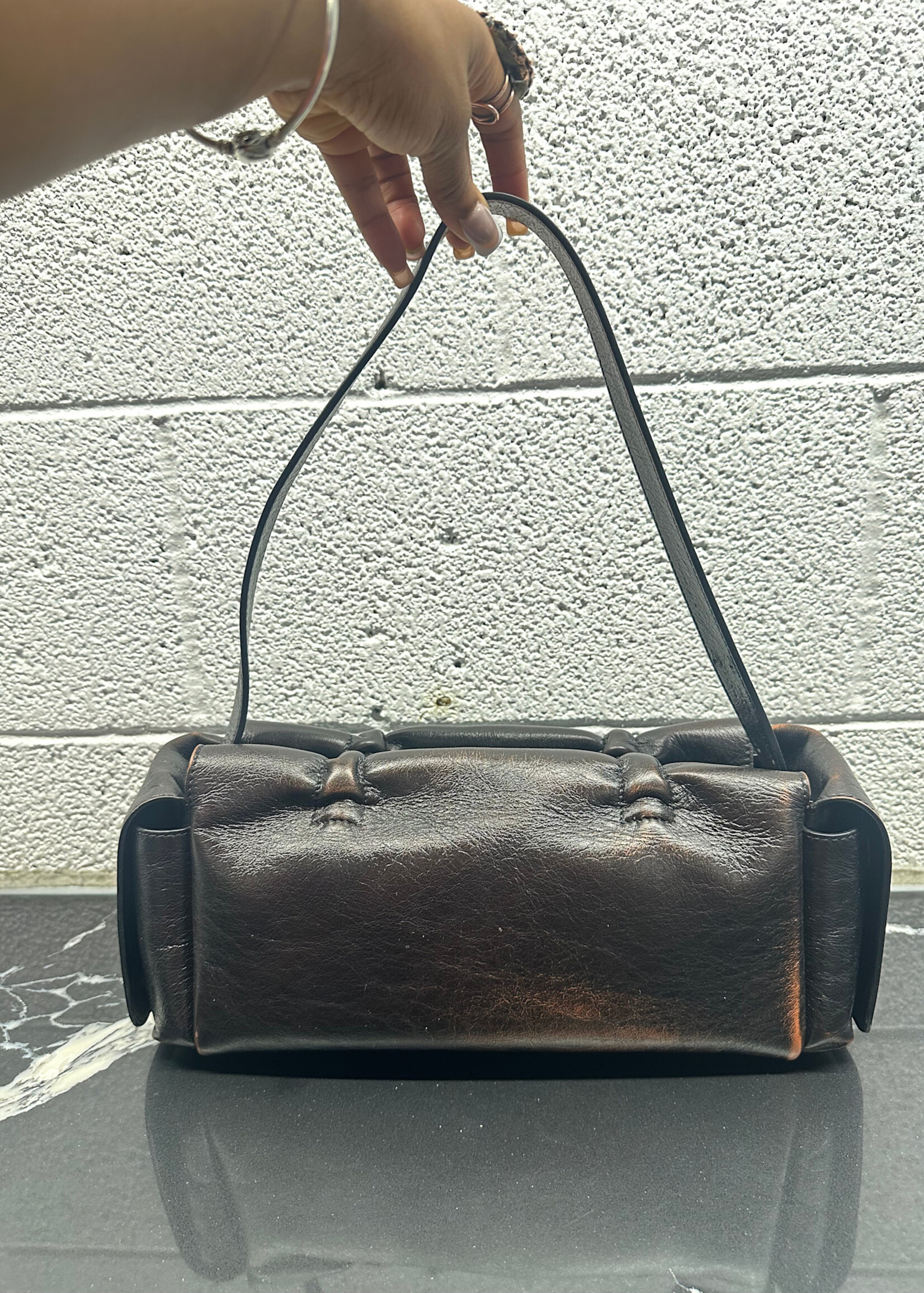 Acne Studios Multi Pocket Bow Distress Leather Purse