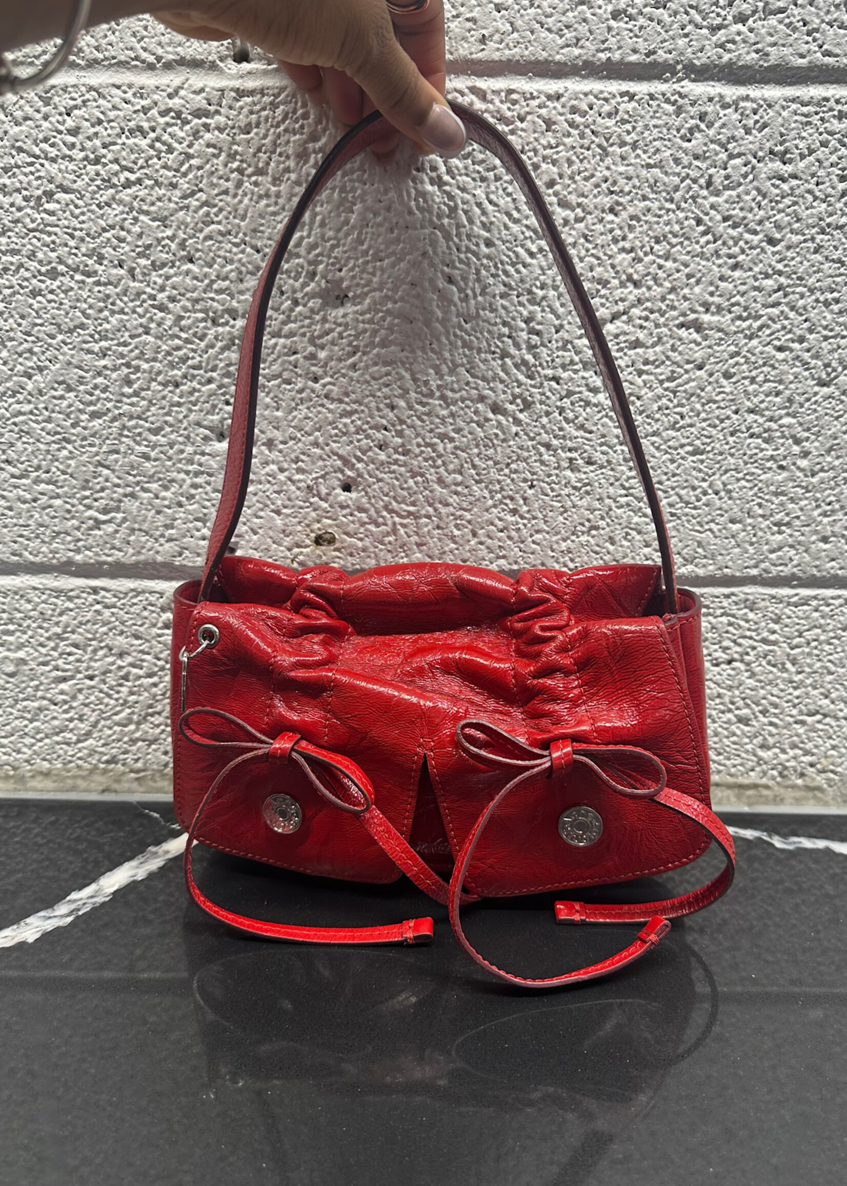 Acne Studios Multi Pocket Crinkle Leather Red Purse