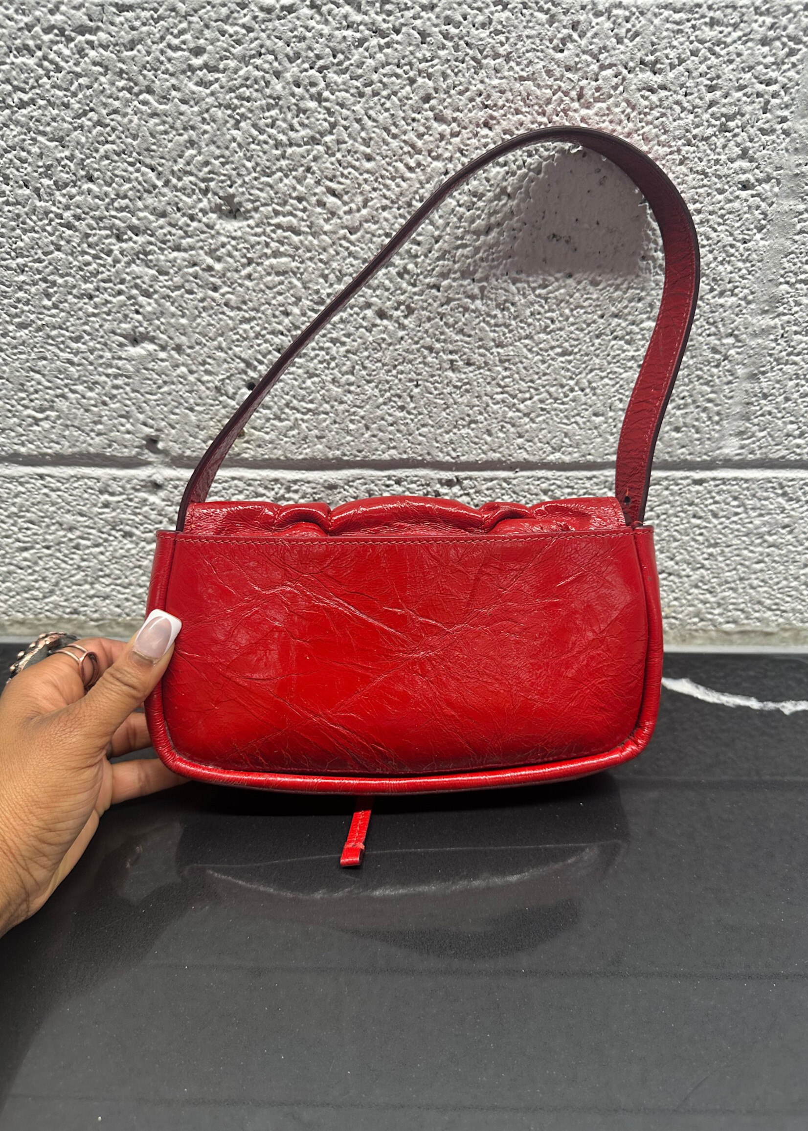 Acne Studios Multi Pocket Crinkle Leather Red Purse