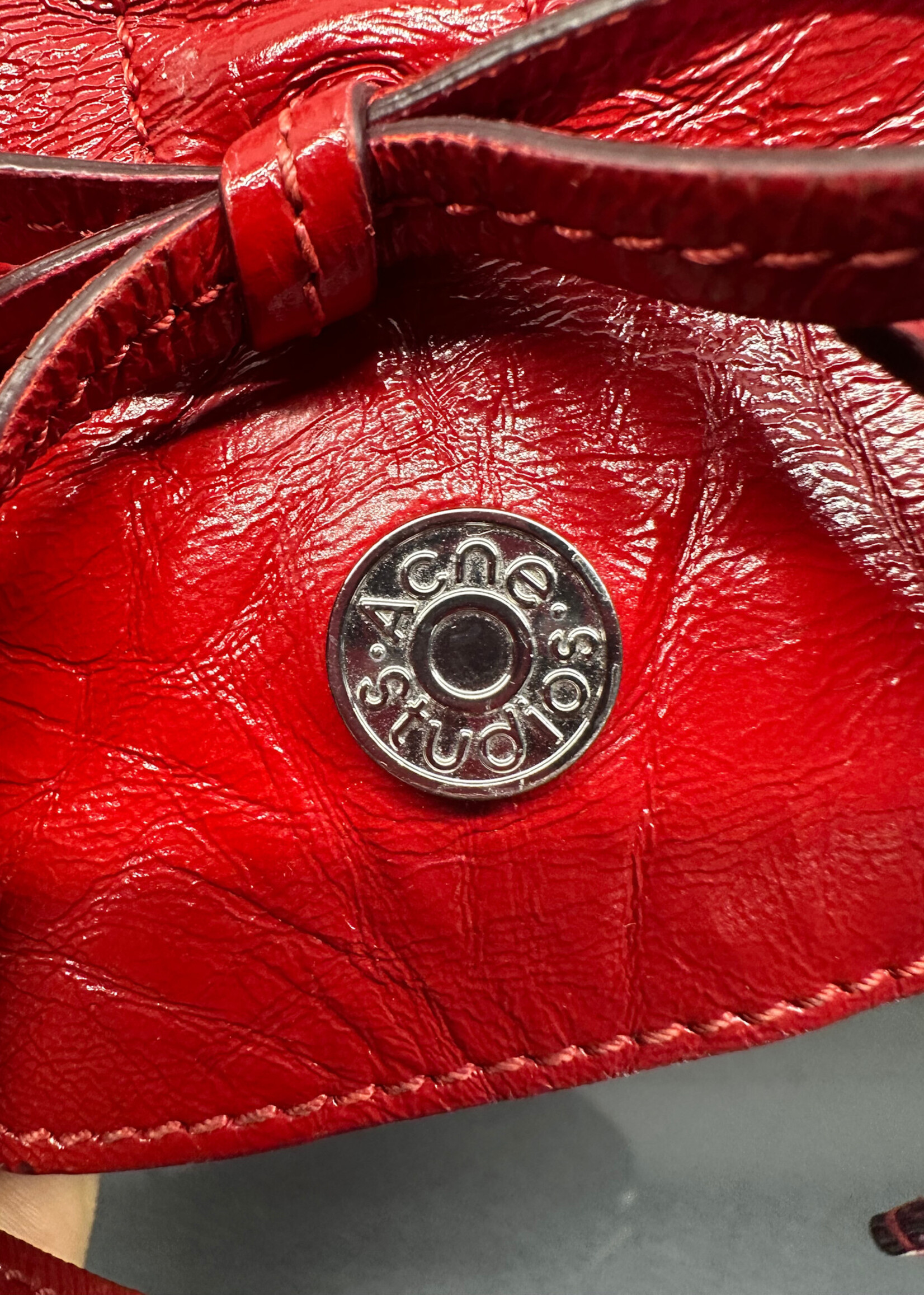 Acne Studios Multi Pocket Crinkle Leather Red Purse