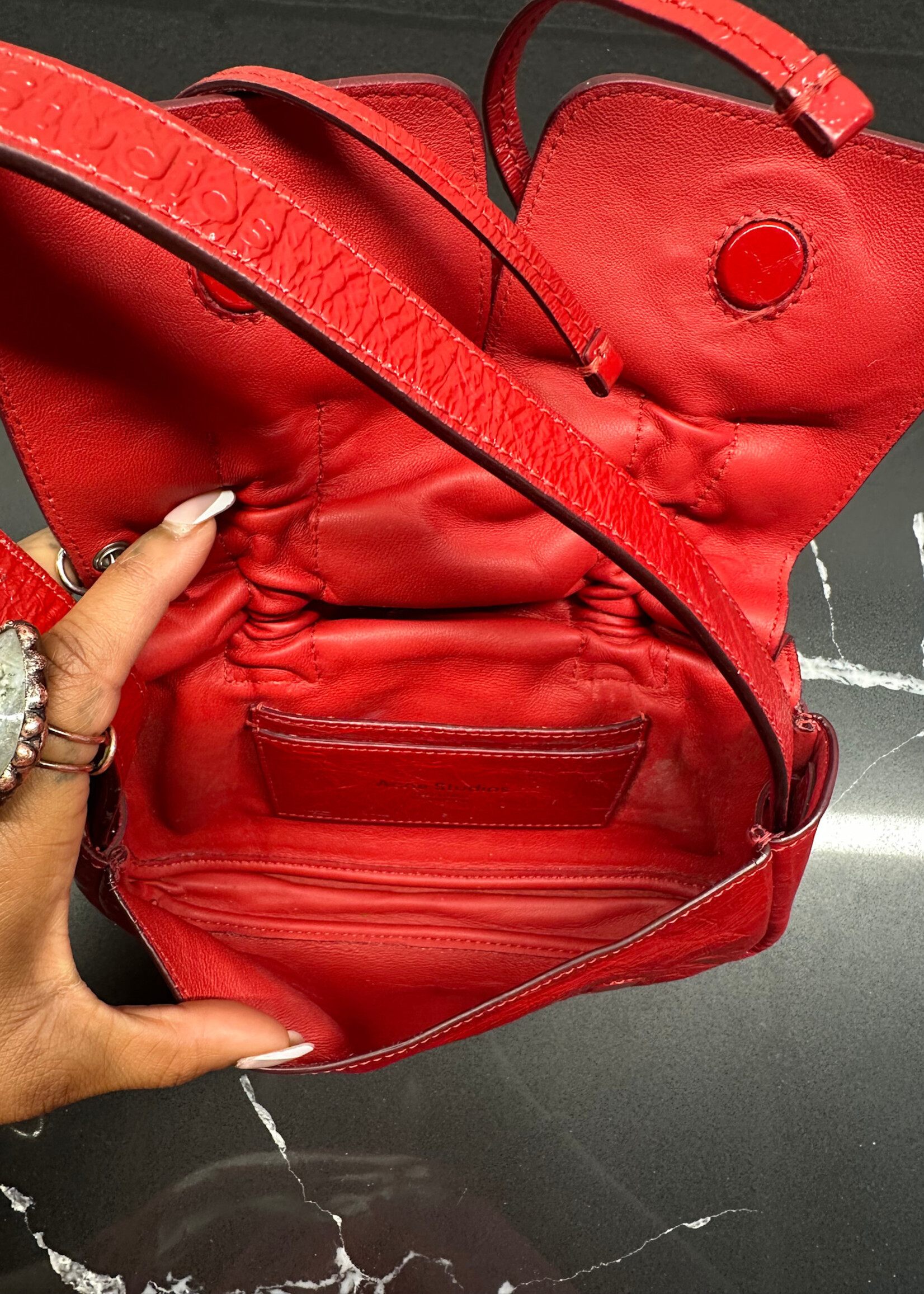Acne Studios Multi Pocket Crinkle Leather Red Purse