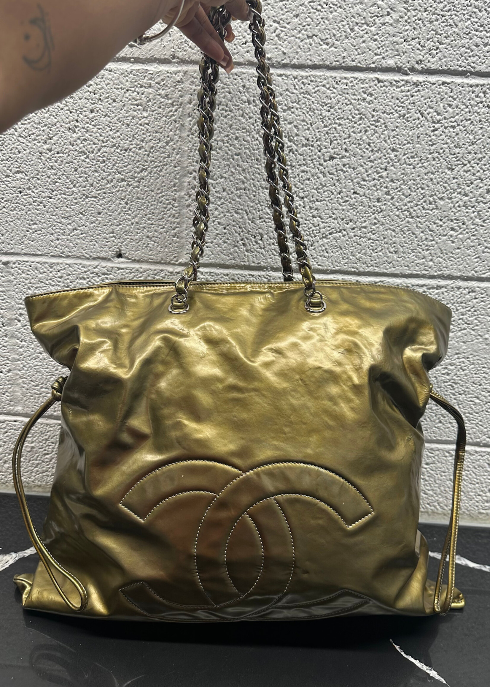 Chanel Bon Bon Gold Patent Tote AS IS
