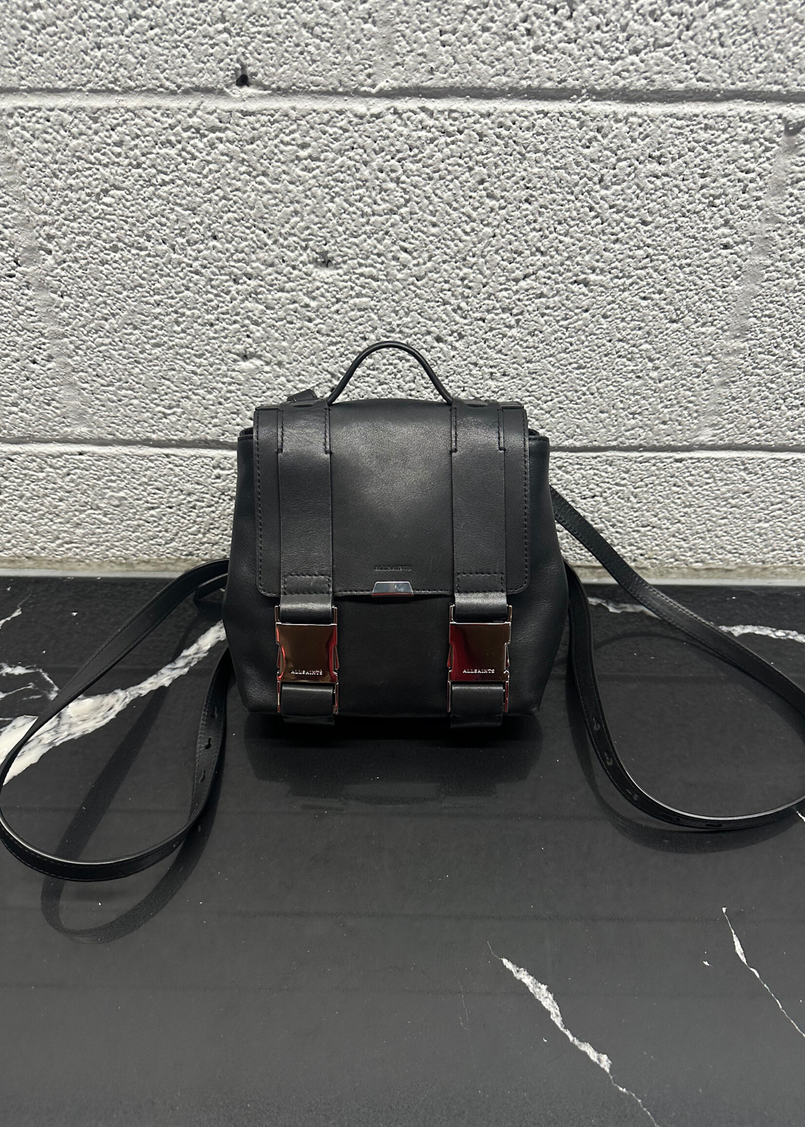 Allsaints Black Mini Buckle Backpack